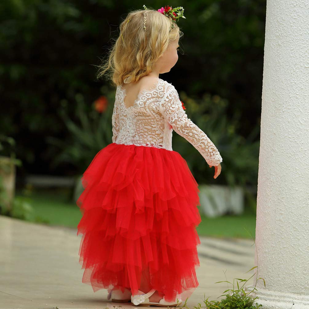 Boho Toddler Lace Flower Girl Dress - Tulle Long Sleeve Party Wedding Prom Dress for Girls | Perfect for Flower Girls, Birthday Parties & Special Occasions
