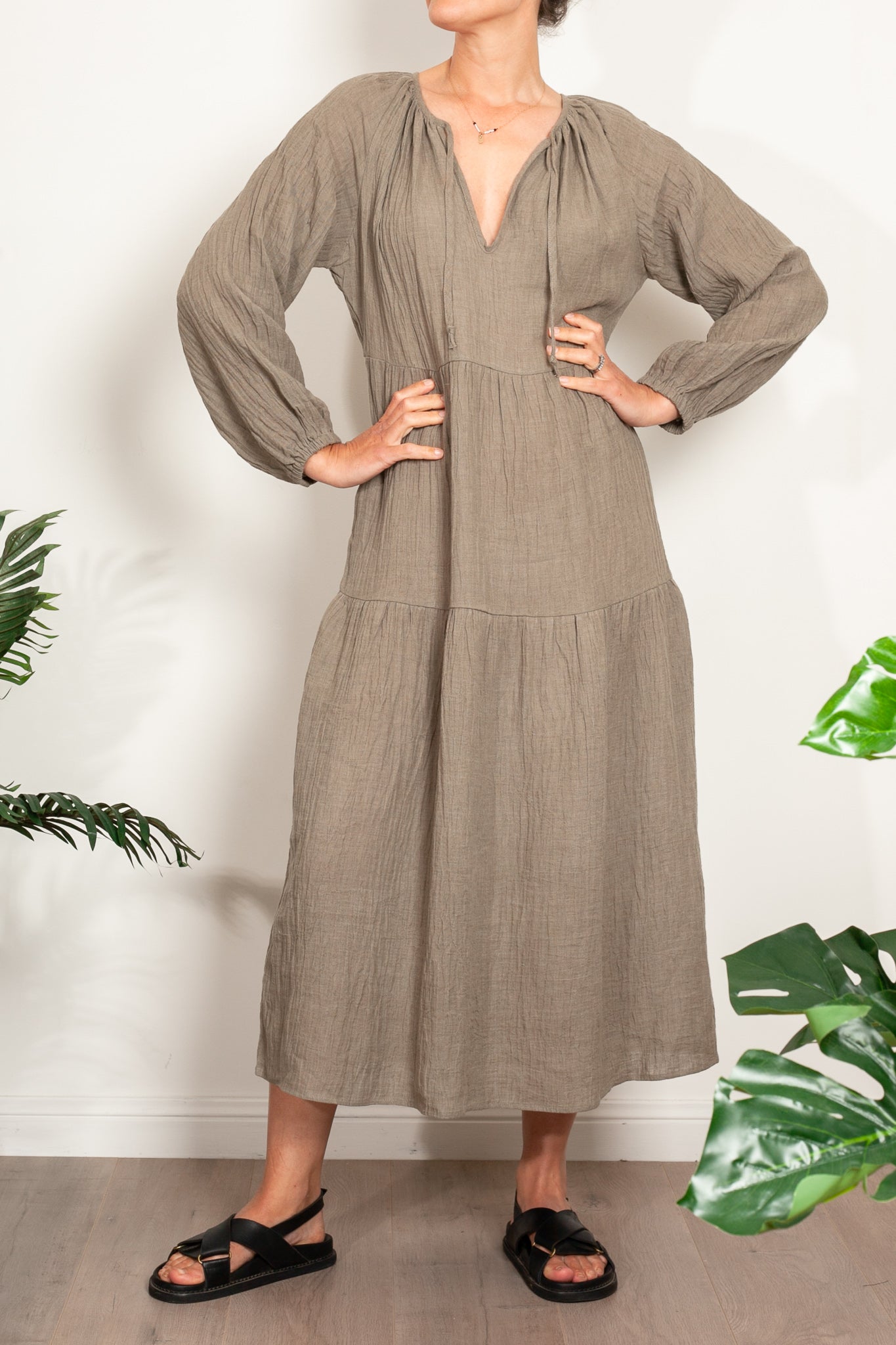 Elegant Linen Ayra Tiered Dress for Women - Boho Summer Maxi Dress for Beach, Vacation & Casual Outings