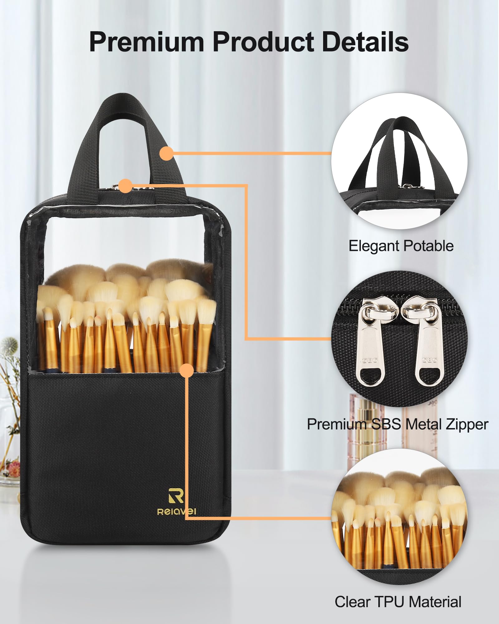 MONSTINA Large Capacity Makeup Brush Organizer Bag - Portable Stand-Up Cosmetic Brush Holder with Dust-Proof TPU Clear Case | Professional Artist Brush Storage for Travel & Home Vanity Organization
