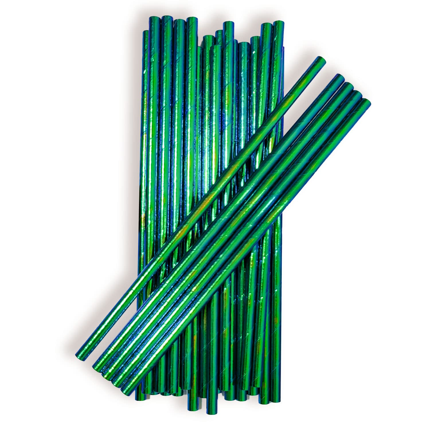 Eco-Friendly Iridescent Green Biodegradable Paper Drinking Straws - 150 Pack Bulk Disposable Straws for Parties, Smoothies, Cocktails & Eco-Conscious Events