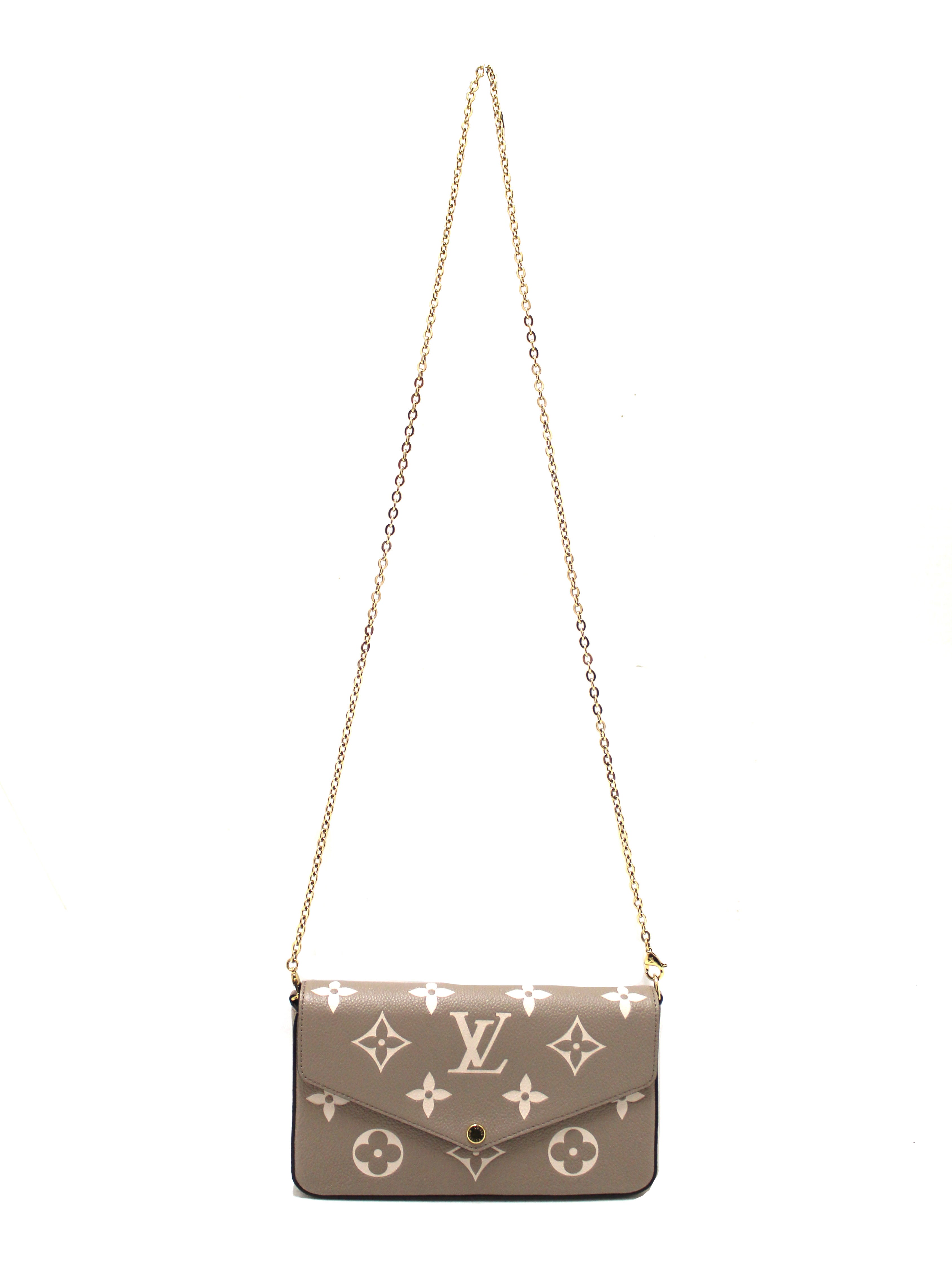 Authentic Louis Vuitton Monogram Empreinte Felicie Pochette Bag in Cream/Dove - Luxury Crossbody Wallet for Women, Perfect for Date Night & Evening Events