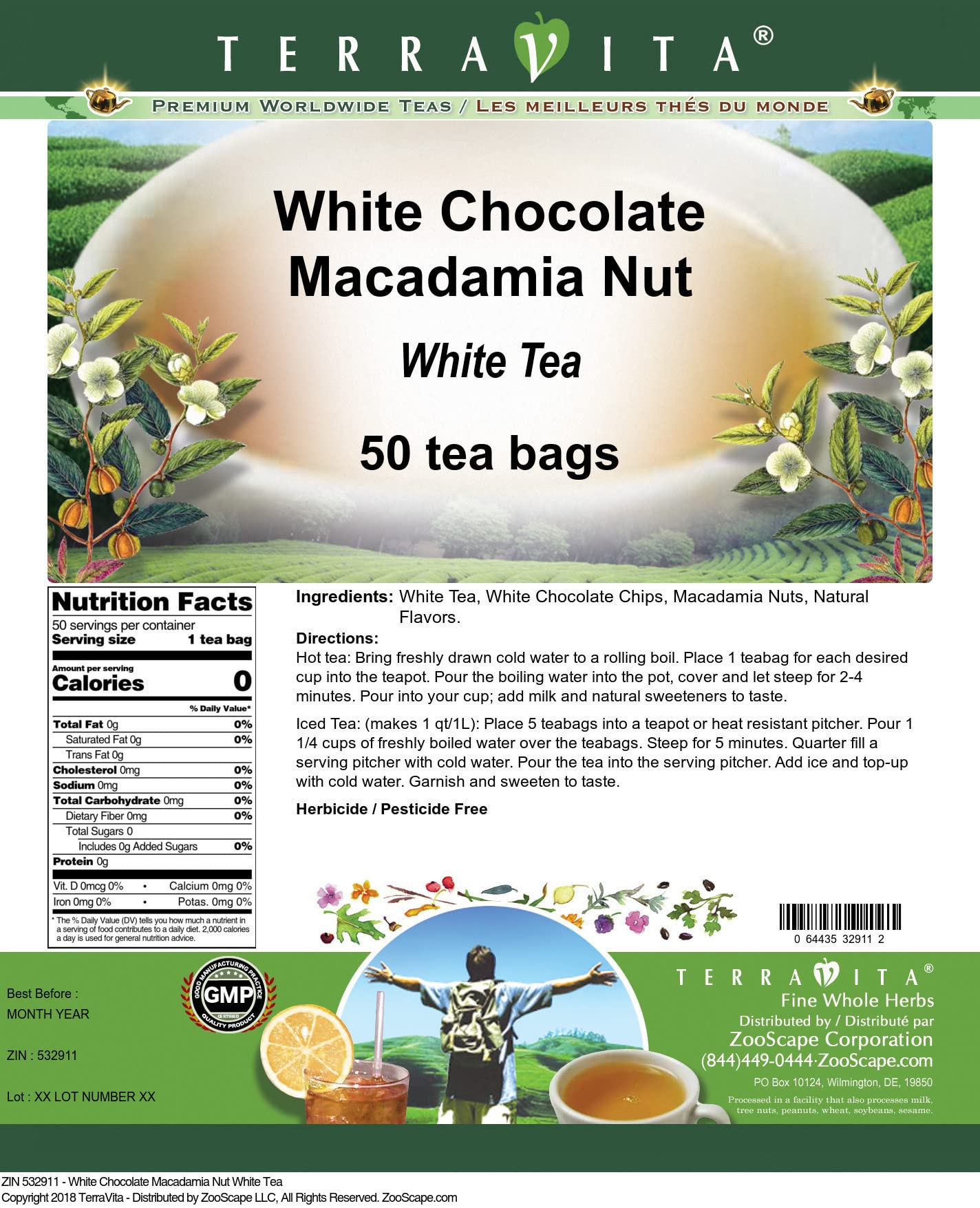 Premium White Chocolate Macadamia Nut White Tea Bags - 3 Pack (150 Tea Bags Total) | Antioxidant-Rich Loose Leaf Tea Blend | Perfect for Afternoon Relaxation & Gift Giving