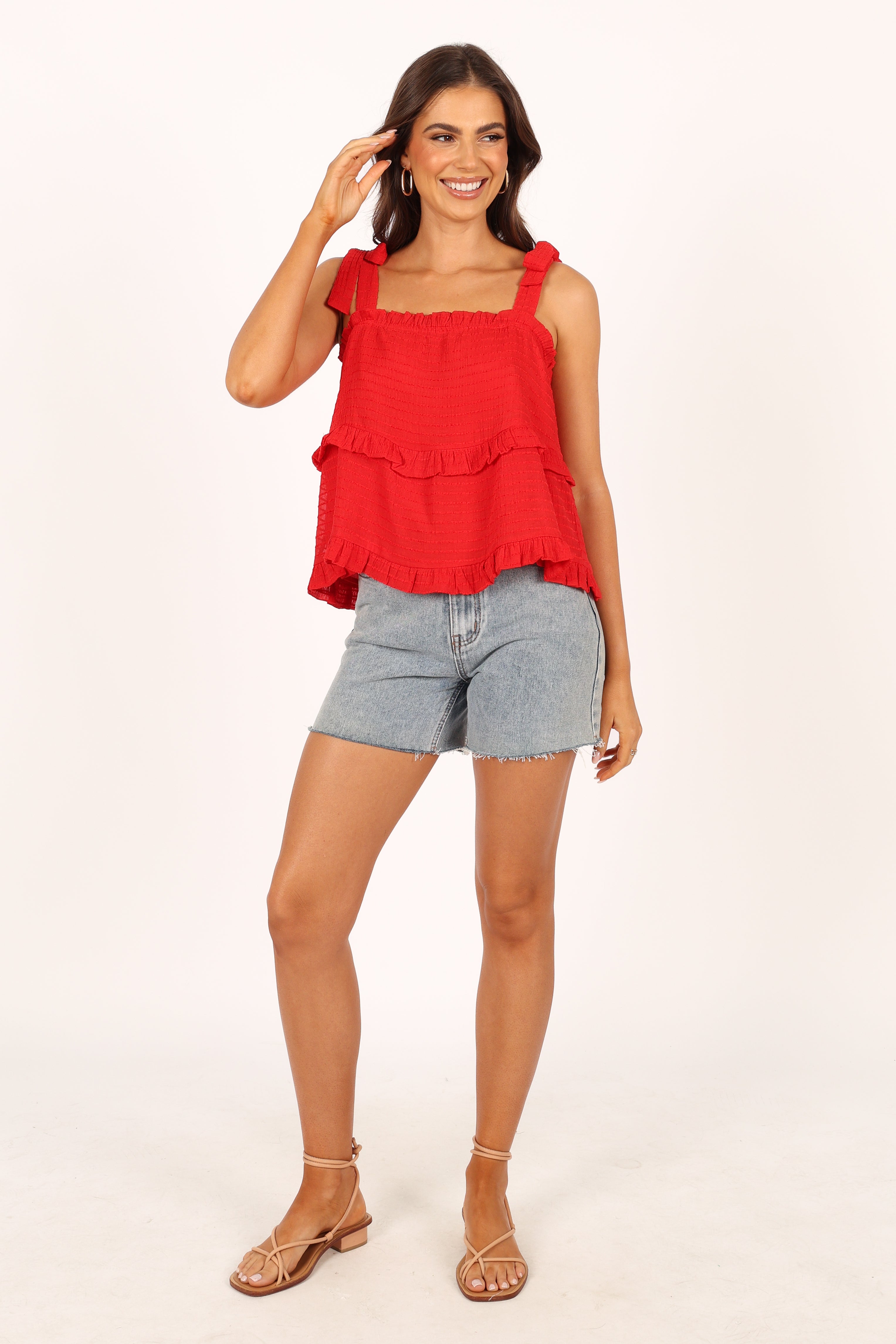 Avery Tiered Top Red - Women's Fashion Blouse for Casual Wear, Office & Date Night Outfits | Trendy & Comfortable