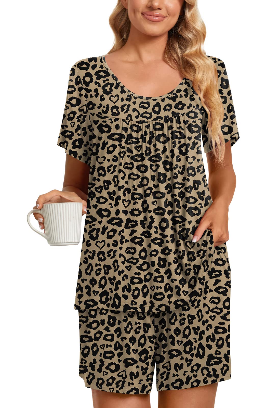 TAOHUADAO 2 Piece Women's Pajama Sets - Soft Cotton Sleepwear Lounge Pjs with Pockets for Women - Comfortable Nightwear for Sleeping, Relaxing at Home & Travel
