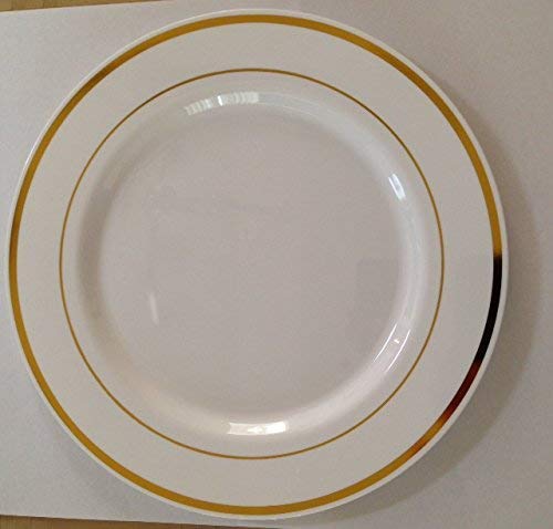 750-Piece Elegant White Plastic Dinner Plates with Gold Trim & Gold Silverware Set - Disposable Tableware for 150 Guests - Perfect for Weddings, Parties, and Catering Events