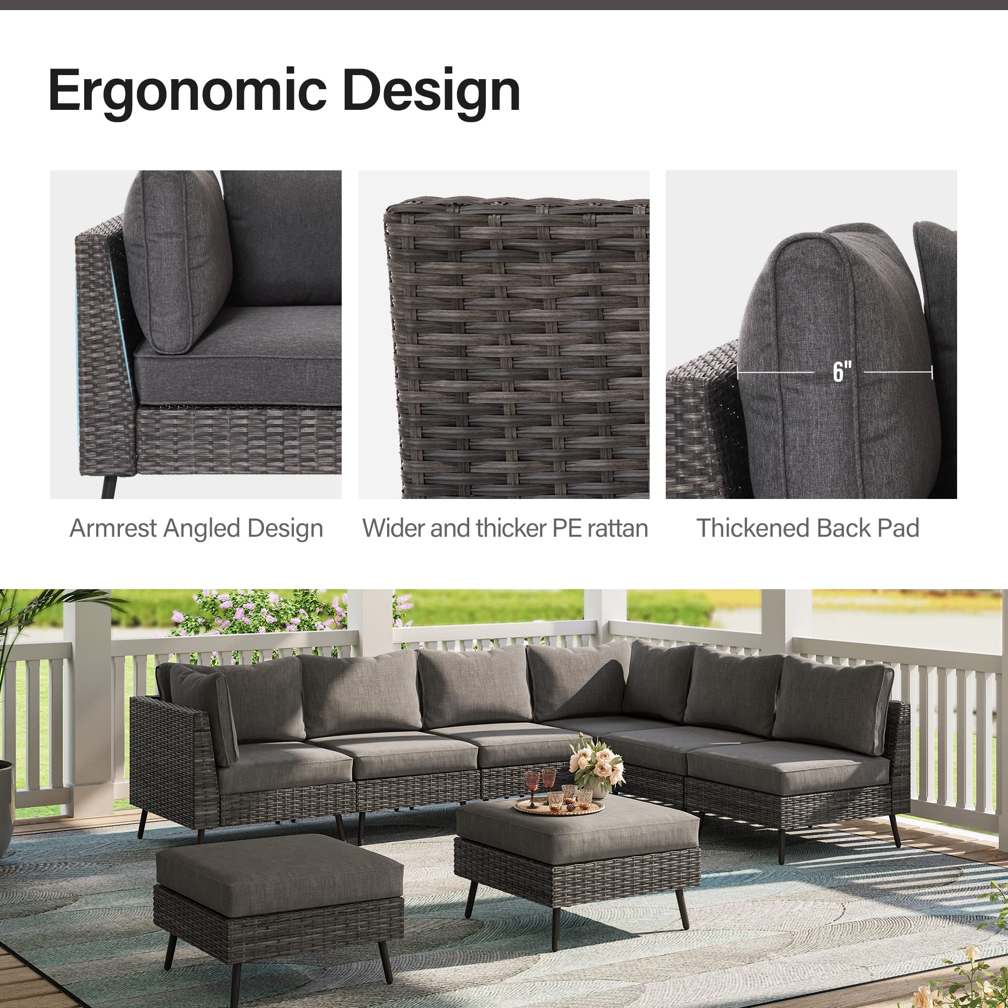 LUSAINT HOME 8-Piece Outdoor Sectional Sofa Set - All-Weather PE Rattan Patio Furniture with Thick Cushions, Grey - Perfect for Garden, Poolside, Backyard & Outdoor Entertaining