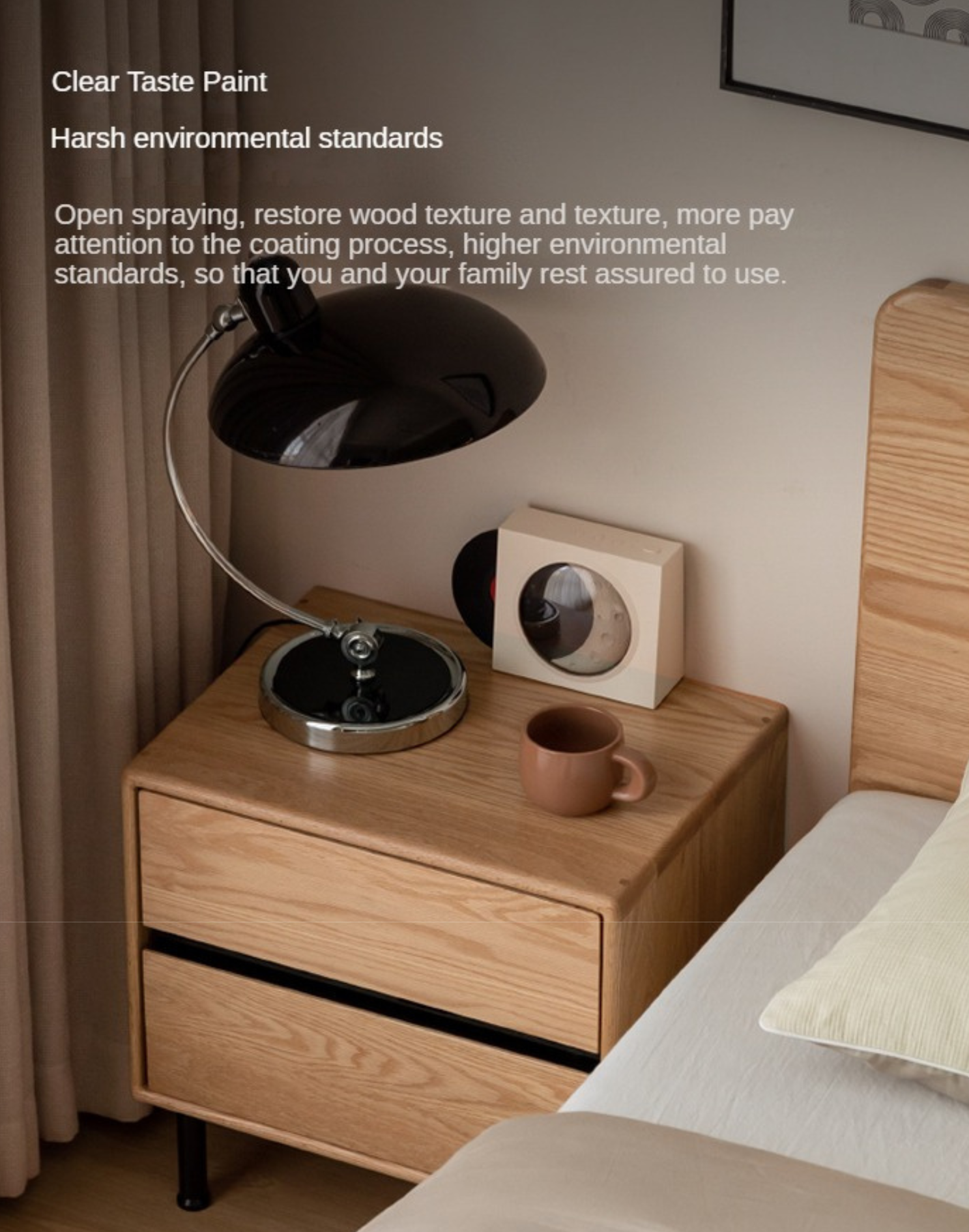 Solid Oak Wood Nightstand - Sturdy Bedside Table with Drawer for Bedroom, Living Room & Office - Perfect for Storage & Decor