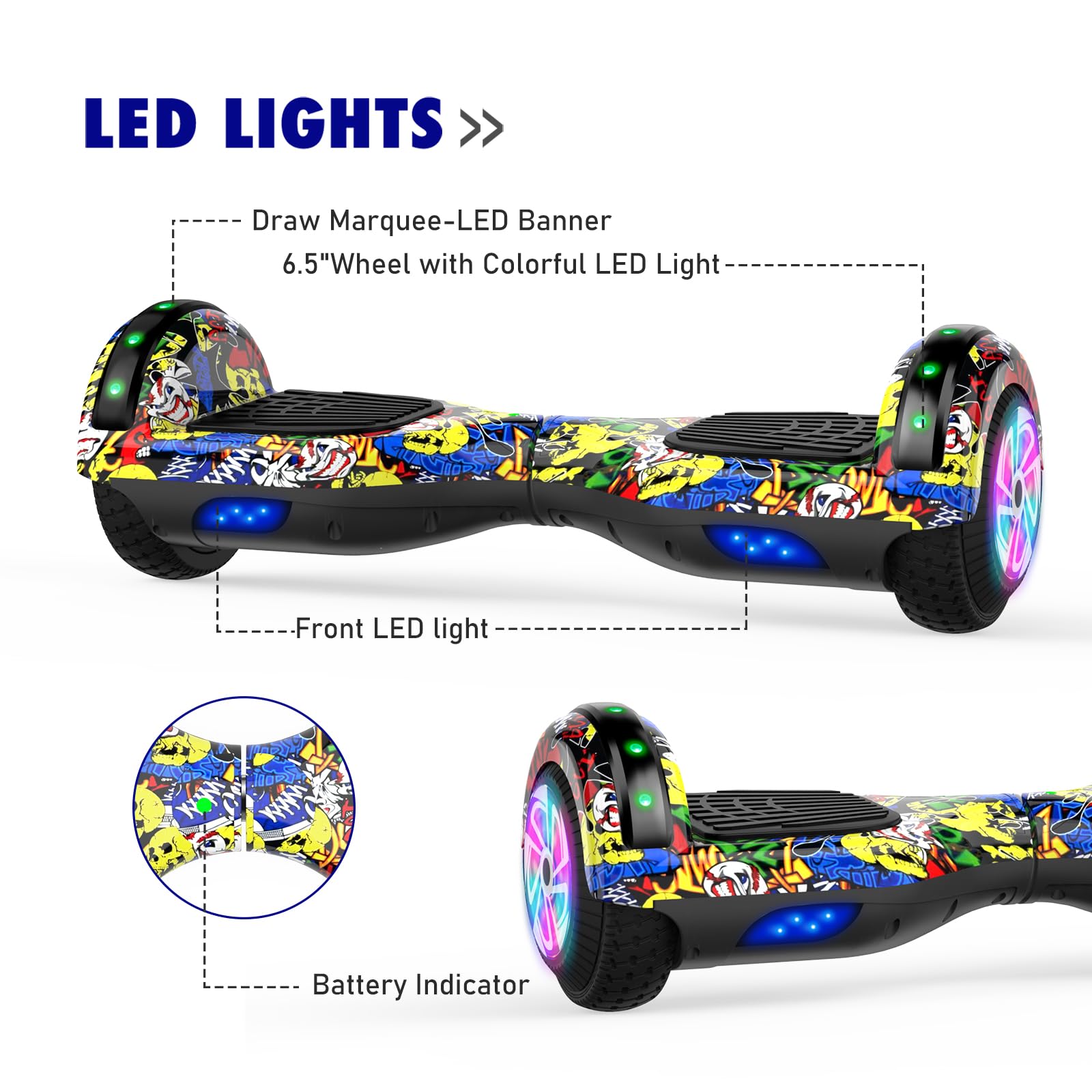 Self-Balancing Hoverboard Scooter with Bluetooth & LED Lights - 6.5
