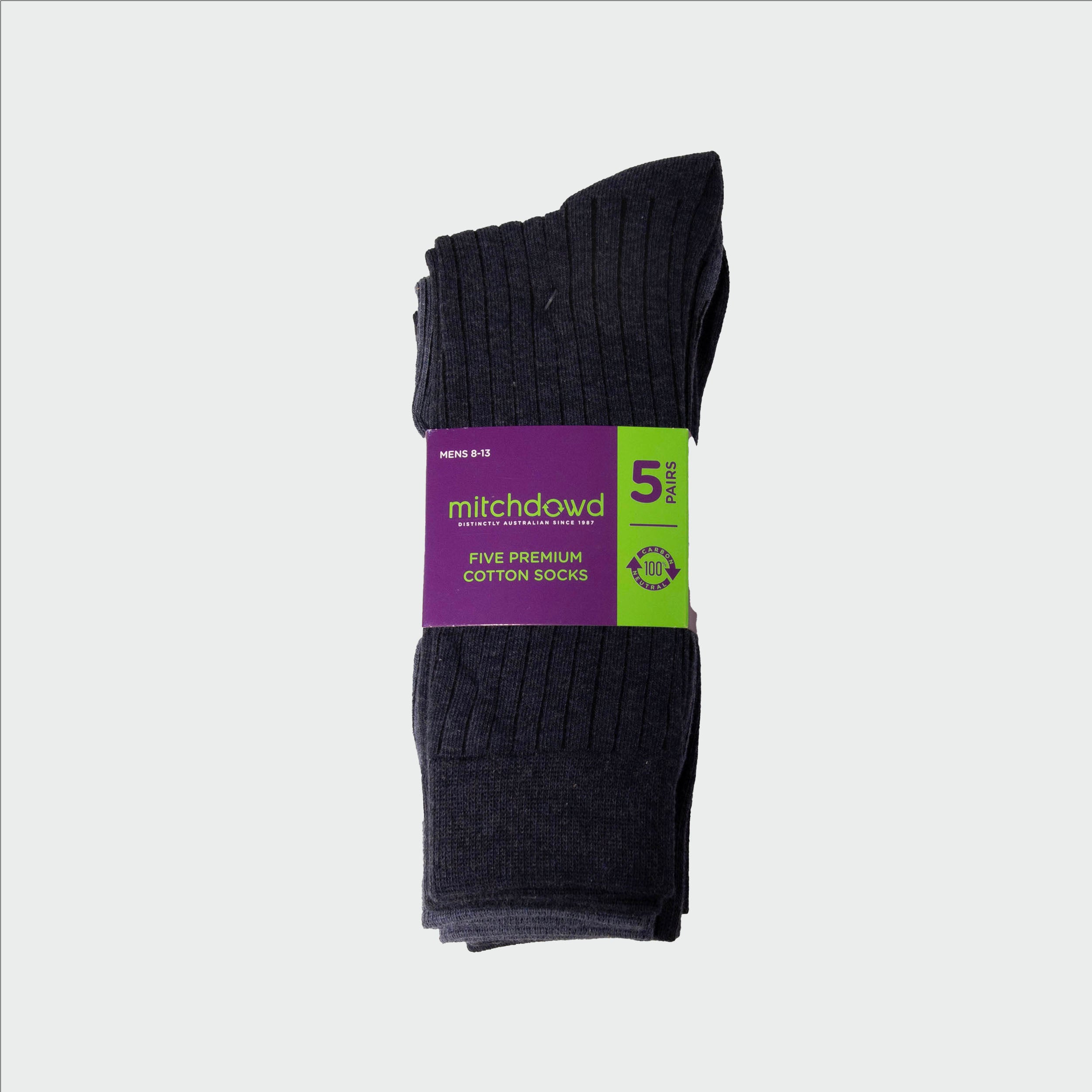 Men's Plain Cotton Crew Socks 5-Pack Navy Blue - Comfortable Everyday Socks for Work, Gym & Casual Wear