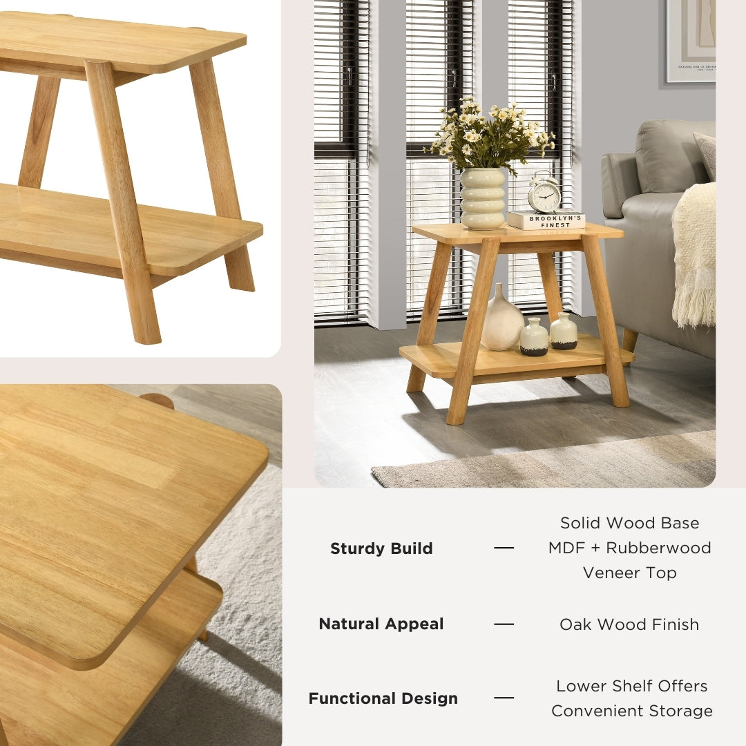 Mid Century Modern Wood Shelf End Table by Roundhill Furniture - Stylish Side Table for Living Room, Bedroom & Office Decor