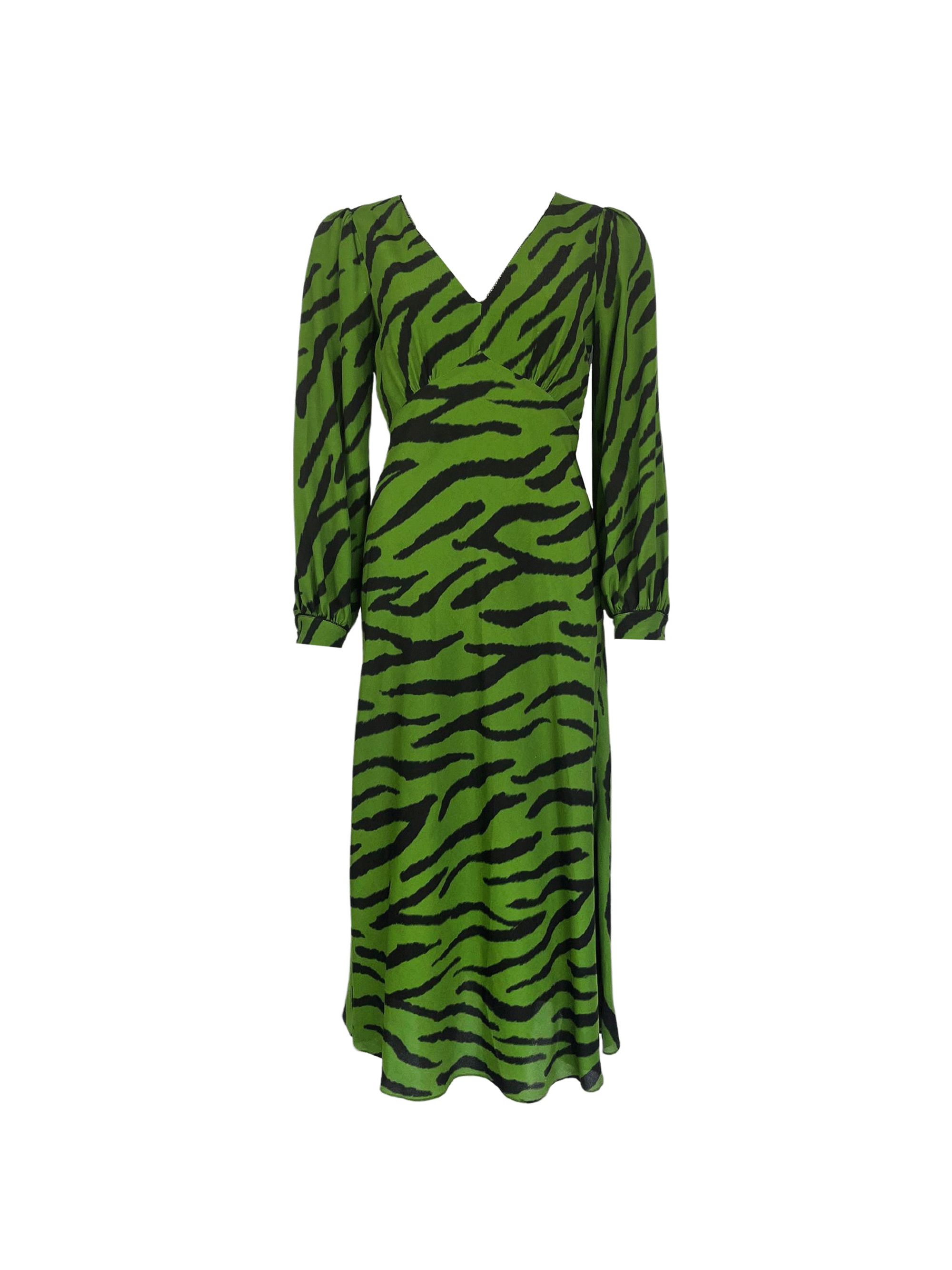 Stylish Green Zebra Print V-Neck Midi Dress for Women | Summer Casual & Party Wear | Perfect for Beach Vacations, Date Nights & Office Outfits