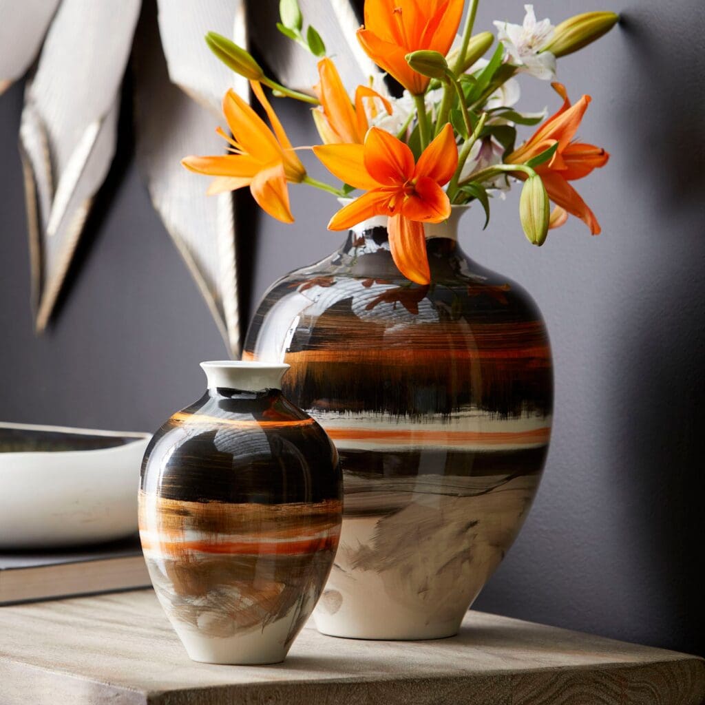 Cyan Design 09881 Indian Paint Brush Vase #2 - Elegant Black, White & Gold Ceramic Vase for Home Decor, Wedding Centerpiece, or Office Tabletop Display