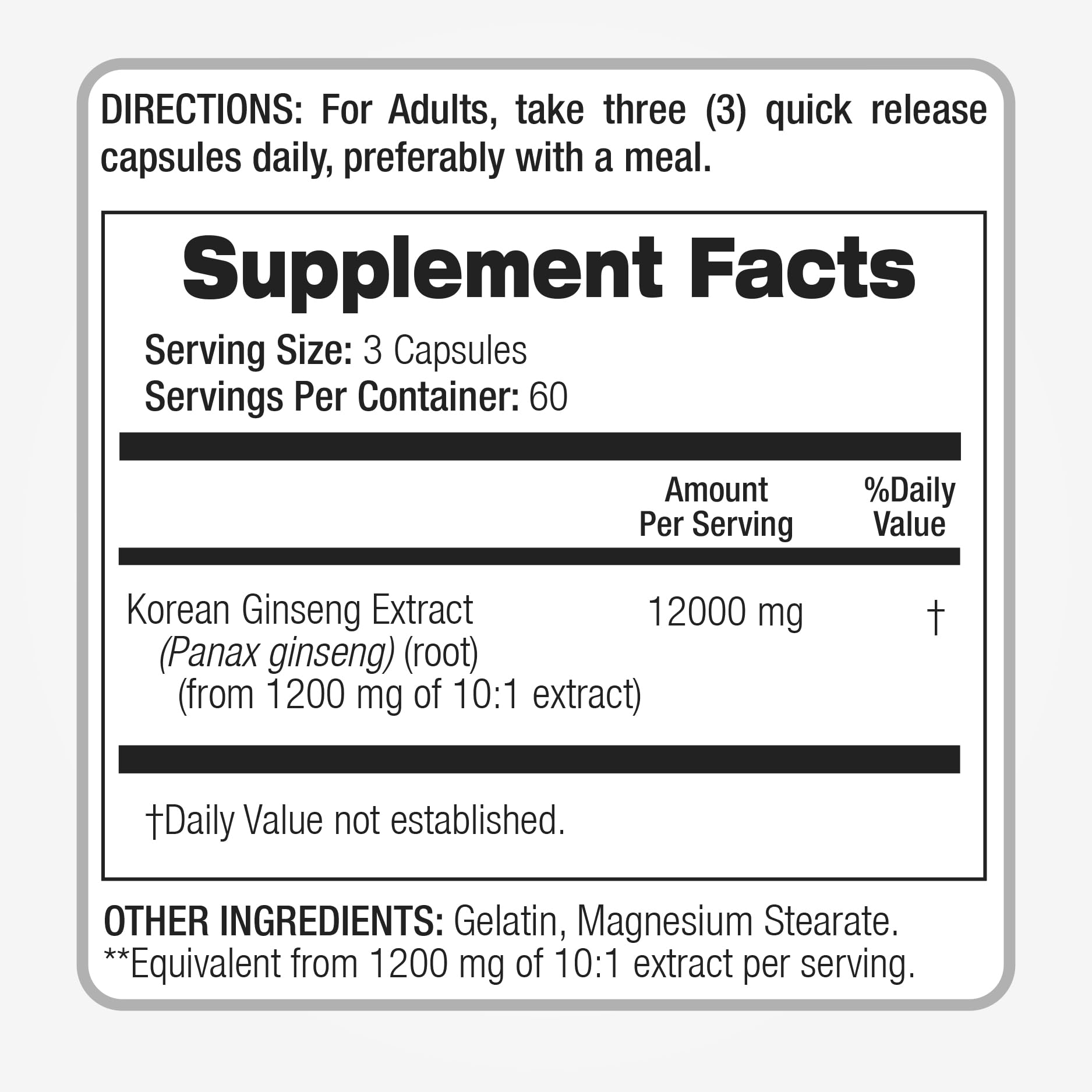 Premium Korean Red Ginseng Supplement 180 Capsules (12,000mg) - High Absorption Panax Ginseng Extract for Energy, Focus & Immune Support - Ideal for Busy Professionals & Athletes