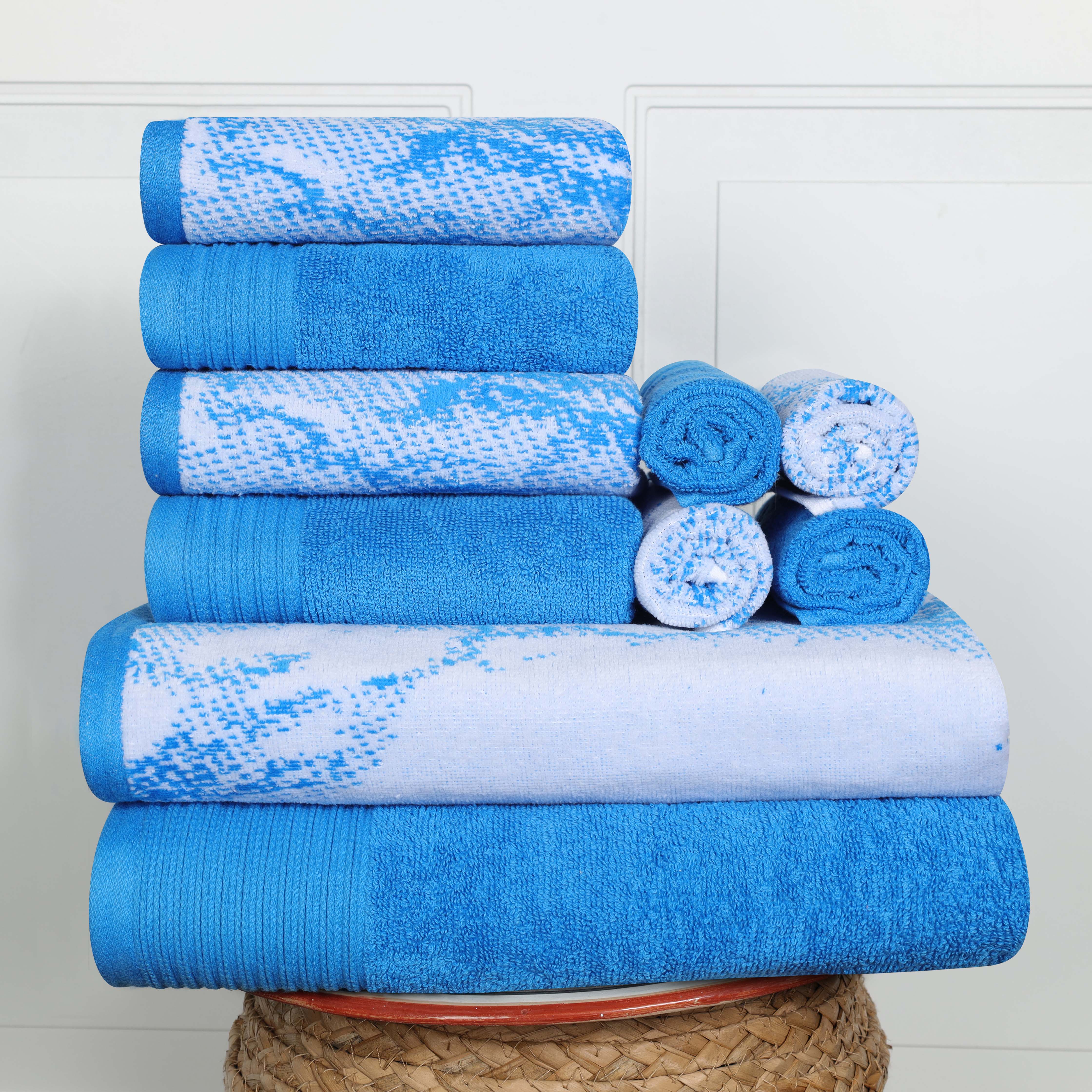 Premium 10-Piece Quick-Dry Cotton Towel Set - Solid & Marble Patterns for Bath, Gym, Beach, and Spa | Ultra Absorbent & Soft Bath Towels