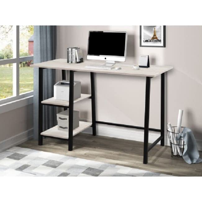 Modern Metal Frame Home Office Desk with Wooden Surface - Clear Oak Finish, Sturdy Computer Desk for Small Spaces, Study & Work from Home (WFH) Setup