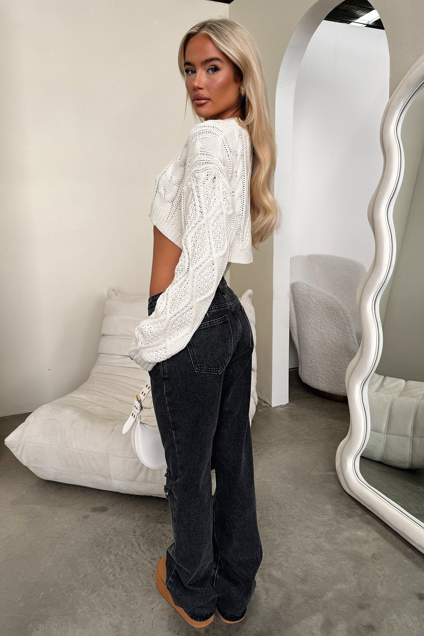 Alice Cropped Knit Sweater in Cream | Women's Casual Short Sleeve Pullover | Perfect for Spring Outfits, Coffee Dates & Weekend Brunch