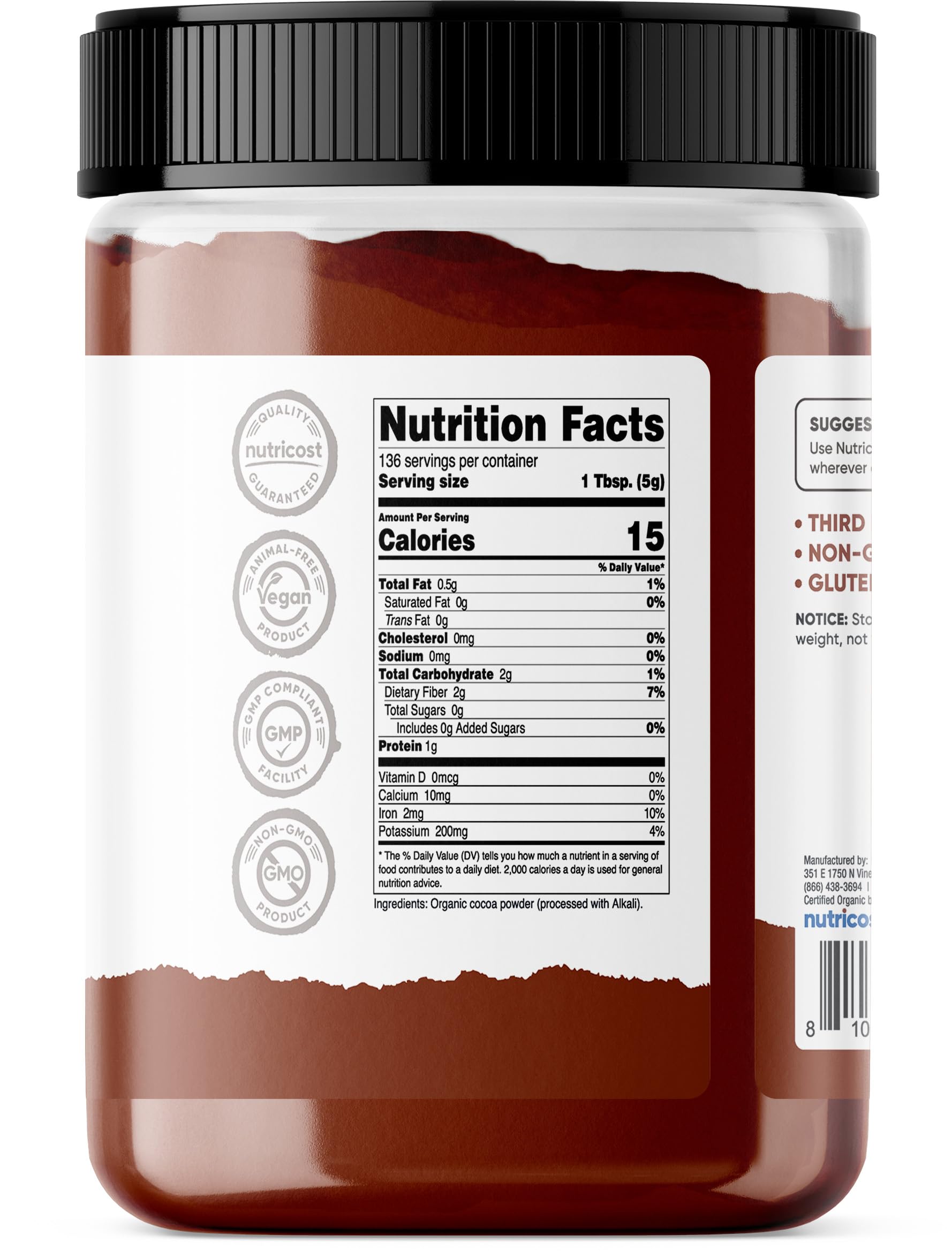 Nutricost Organic Cocoa Powder 1.5lb - Non-GMO, Gluten Free, Vegan Baking Cocoa for Desserts, Smoothies & Hot Chocolate | Pantry-Stable Superfood for Baking & Cooking