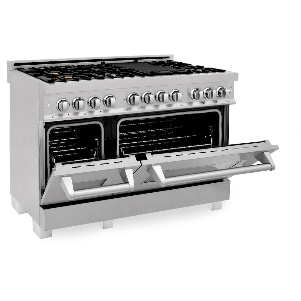 ZLINE 48-inch 6.0 cu. ft. Dual Fuel Range with Gas Cooktop & 2 Electric Ovens - Satin Stainless Steel with 6 Brass Burners (RAS SN BR 48) - Perfect for Home Chefs & Modern Kitchens