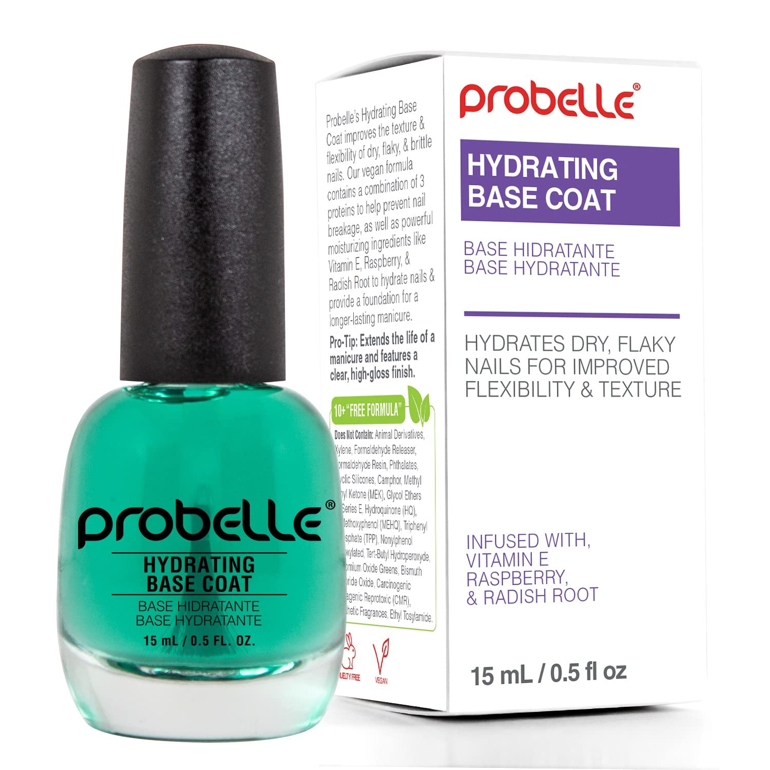 Probelle Hydrating Base Coat for Dry & Brittle Nails - Nail Moisturizer with Healthy Glow | Nourishes, Soothes & Extends Polish Life | Perfect for Dehydrated, Rough, Breaking Nails | At-Home Manicures & Professional Salon Use