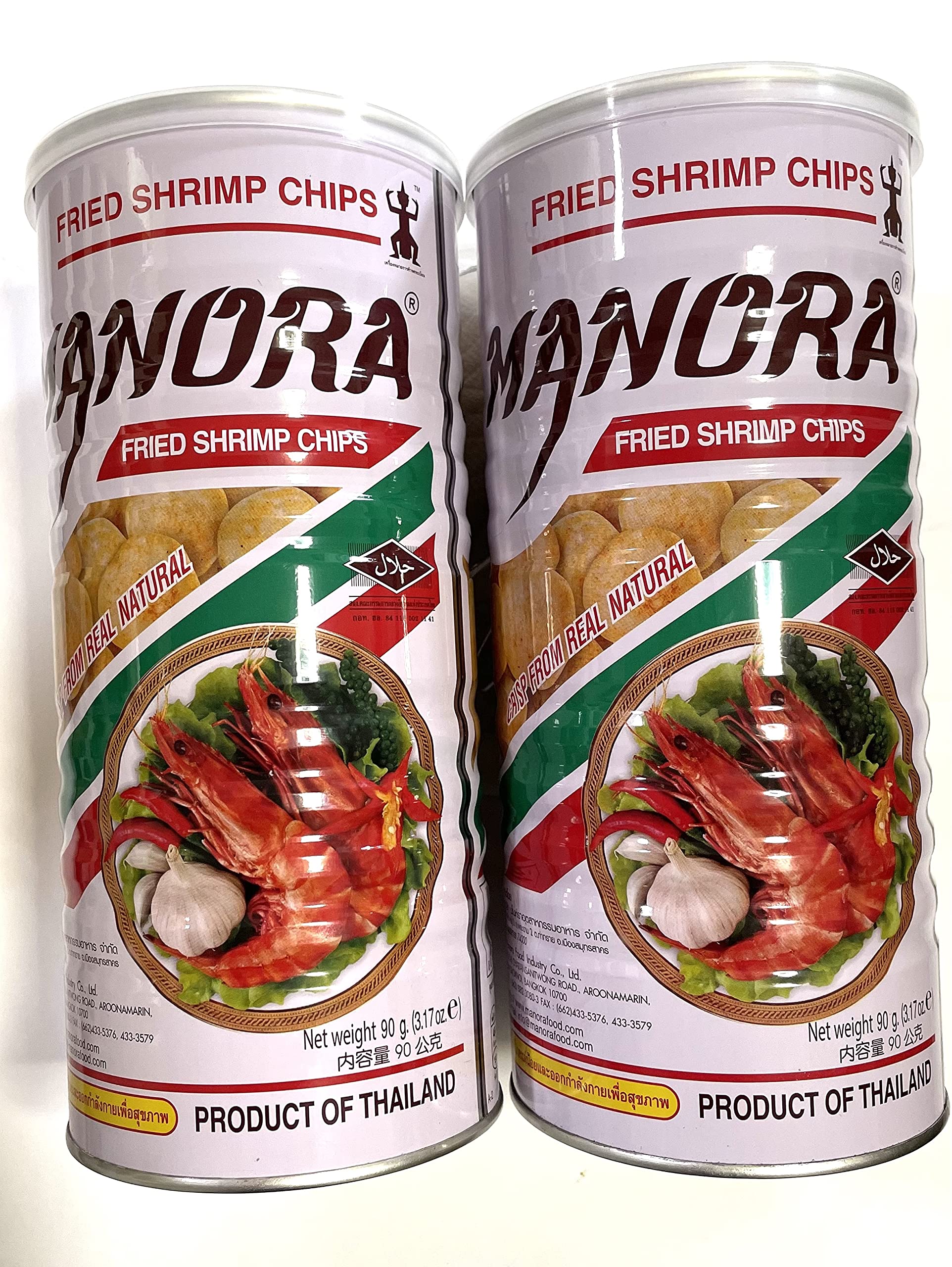 Manora The Original Thai Shrimp Chips 90g (3.17oz) x 2 Cans - Authentic Thai Snack - Crunchy Seafood Chips for Parties, Movie Nights & Asian Cuisine Lovers - Shipped by ThaiPantry.net