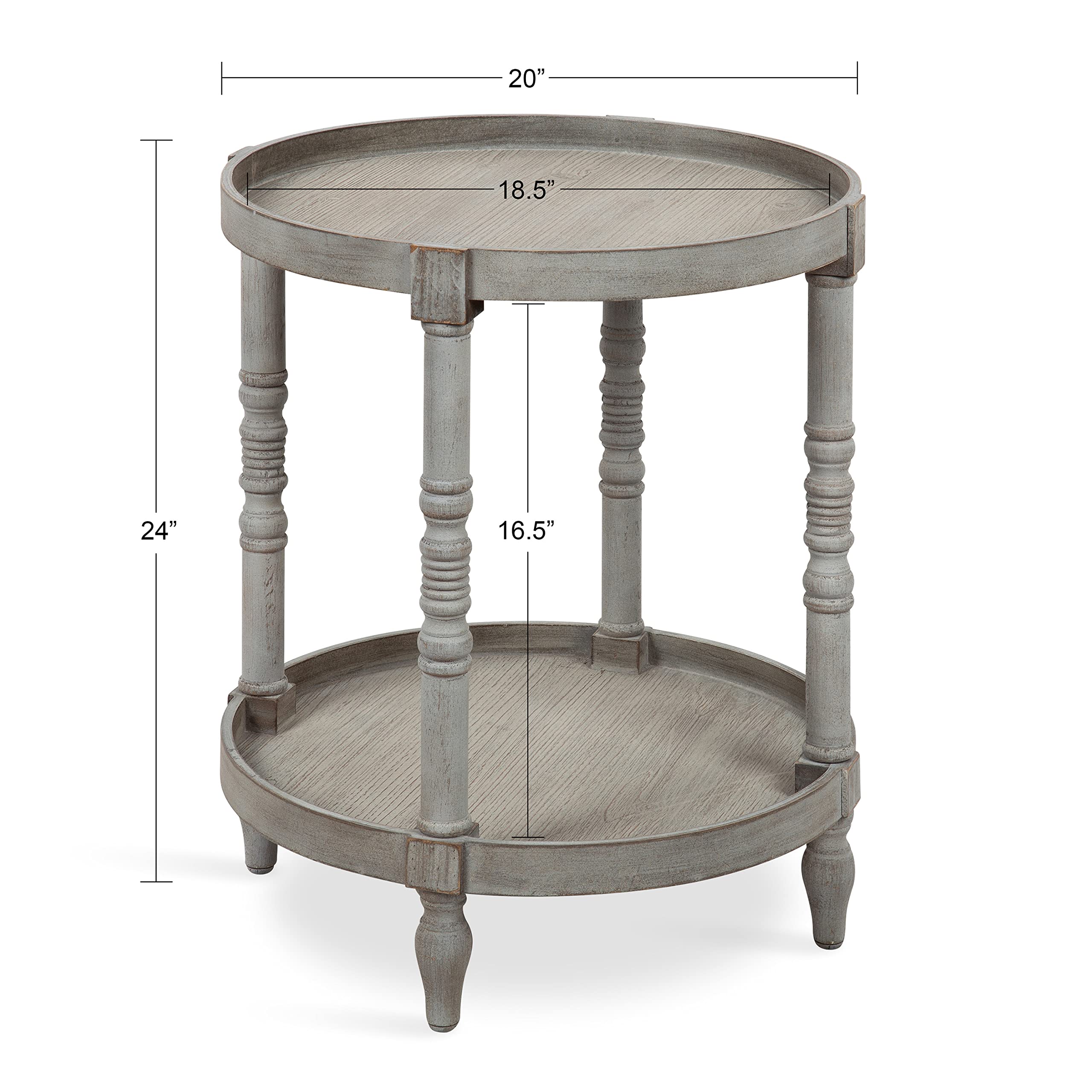 Kate & Laurel Bellport Shabby Chic Round Side Table - Distressed Gray Accent Table with Turned Legs & Lower Shelf - Perfect for Living Room, Bedroom or as Plant Stand