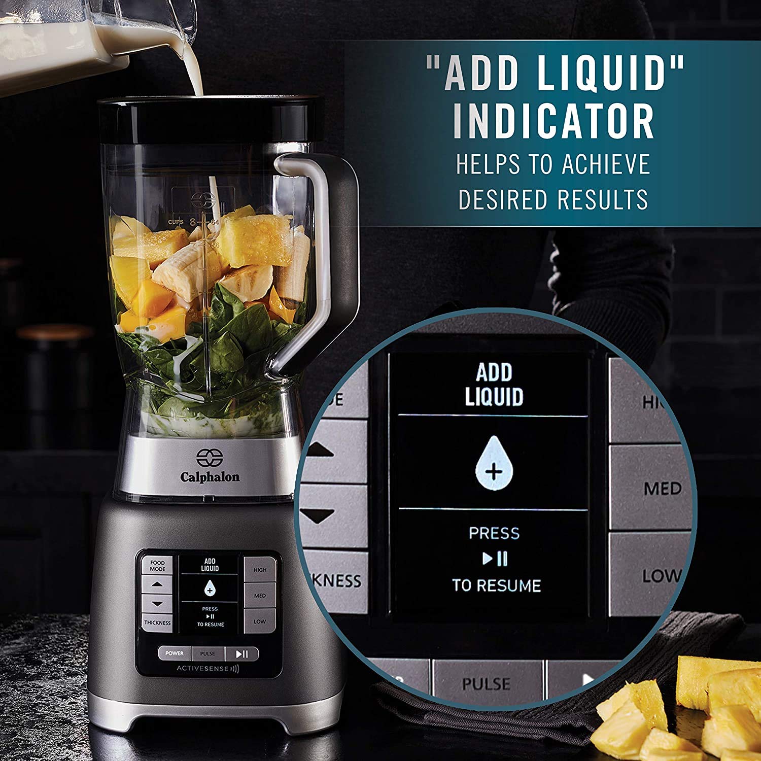Calphalon 1200-Watt Professional Blender with 24-Oz Portable Blend-n-Go Cup | Dark Stainless Steel | Perfect for Smoothies, Protein Shakes & Meal Prep | Ideal for Home Kitchen, Gym & Office Use