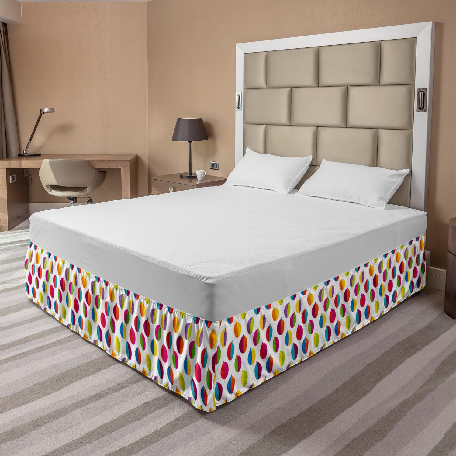 Ambesonne Autumn Bed Skirt - Fall Leaves Print on Plain Background, King Size Wrap Around Elastic Gathered Bedskirt for Bedroom Decor | Perfect for Seasonal Home Styling & Cozy Autumn Vibes