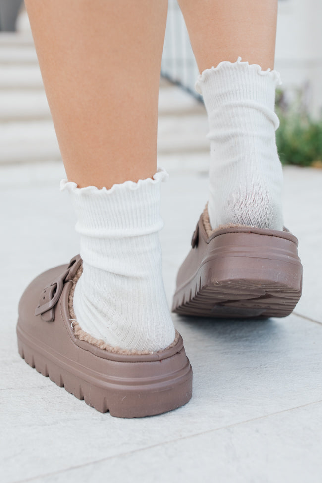 Palmer Chocolate Brown Rubber Sherpa Lined Slip-On Clogs - Cozy Indoor/Outdoor House Shoes for Women & Men - Perfect for Winter, Home, Garden & Quick Errands
