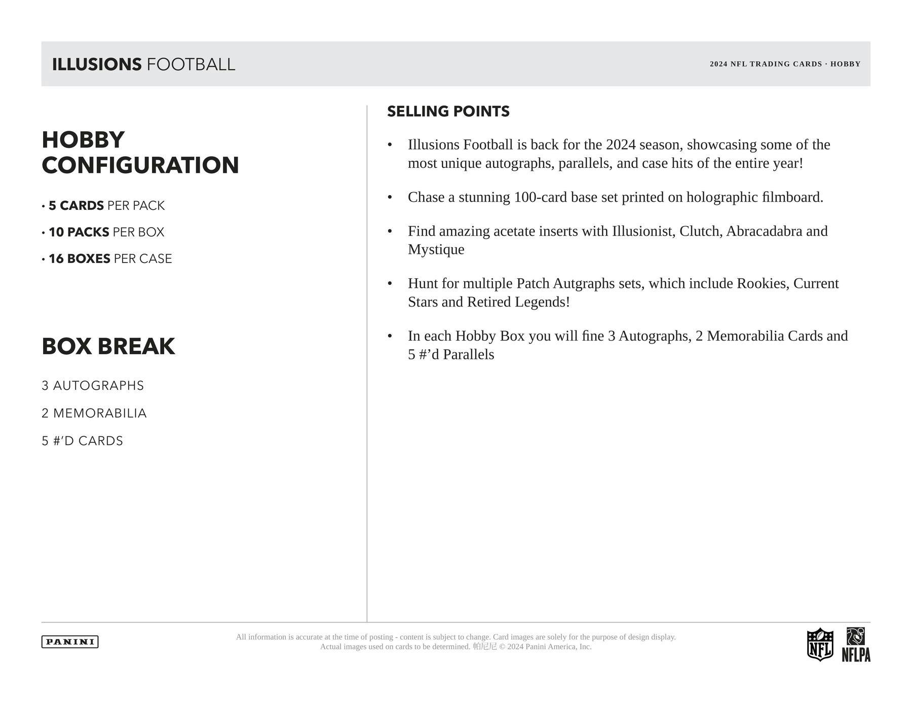 2024 Panini Illusions Football Hobby Box - 24 Packs with Autographs & Memorabilia Cards - Collectible Trading Cards for NFL Fans - Perfect for Sports Collectors, Fantasy Football Enthusiasts, and Gift Giving