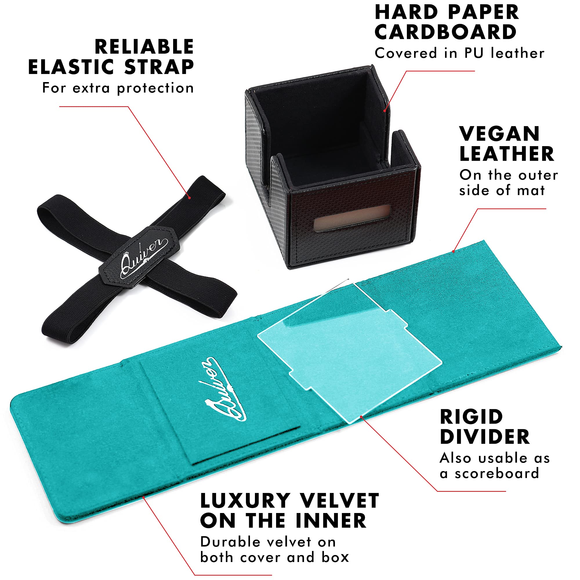 Quiver Time Teal Citadel Deck Block - 100+ Commander MTG Deck Box for Trading Cards - Premium Card Storage Holder for MTG, Dice & Tokens with Custom Divider | TCG Compatible Deck Box for Gaming, Collecting & Travel