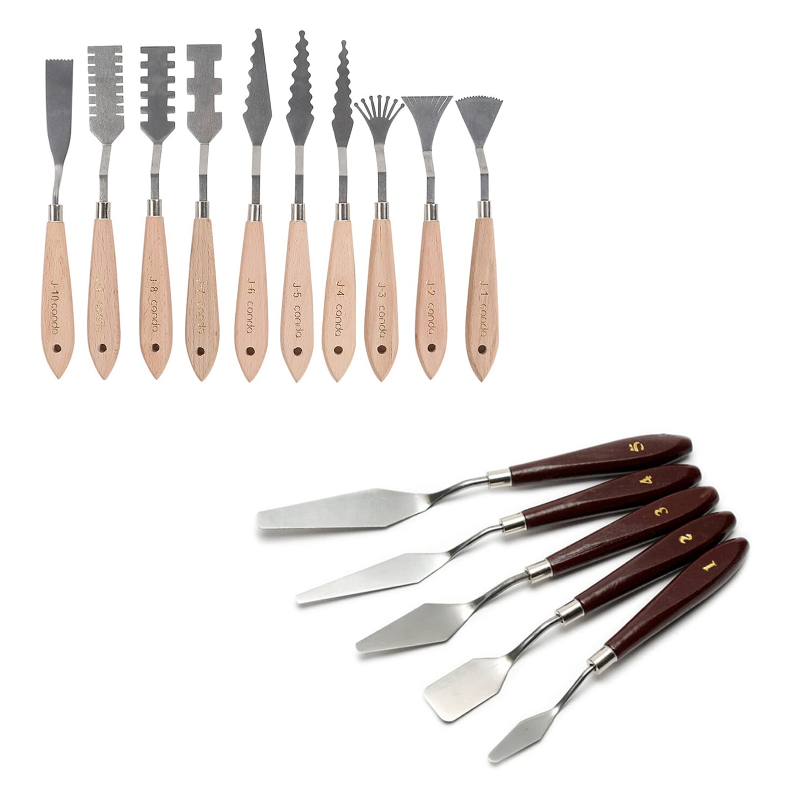 2 Sets of 10pcs Stainless Steel Palette Knives - Different Shapes & 5pcs Red Palette Knives for Oil Painting, Acrylic Art & Cake Decorating