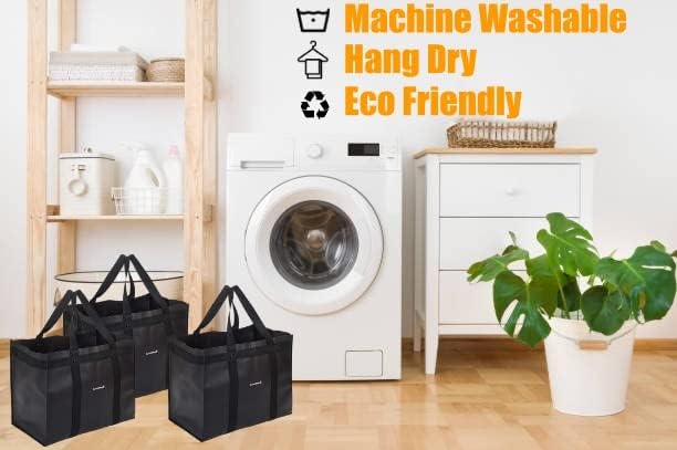 Homemell Heavy Duty Reusable Grocery Bags - Large Collapsible Tote Bags Holds 100 lbs - Extra-Strength Premium Material (Black, 4-Pack) - Perfect for Shopping, Travel & Storage