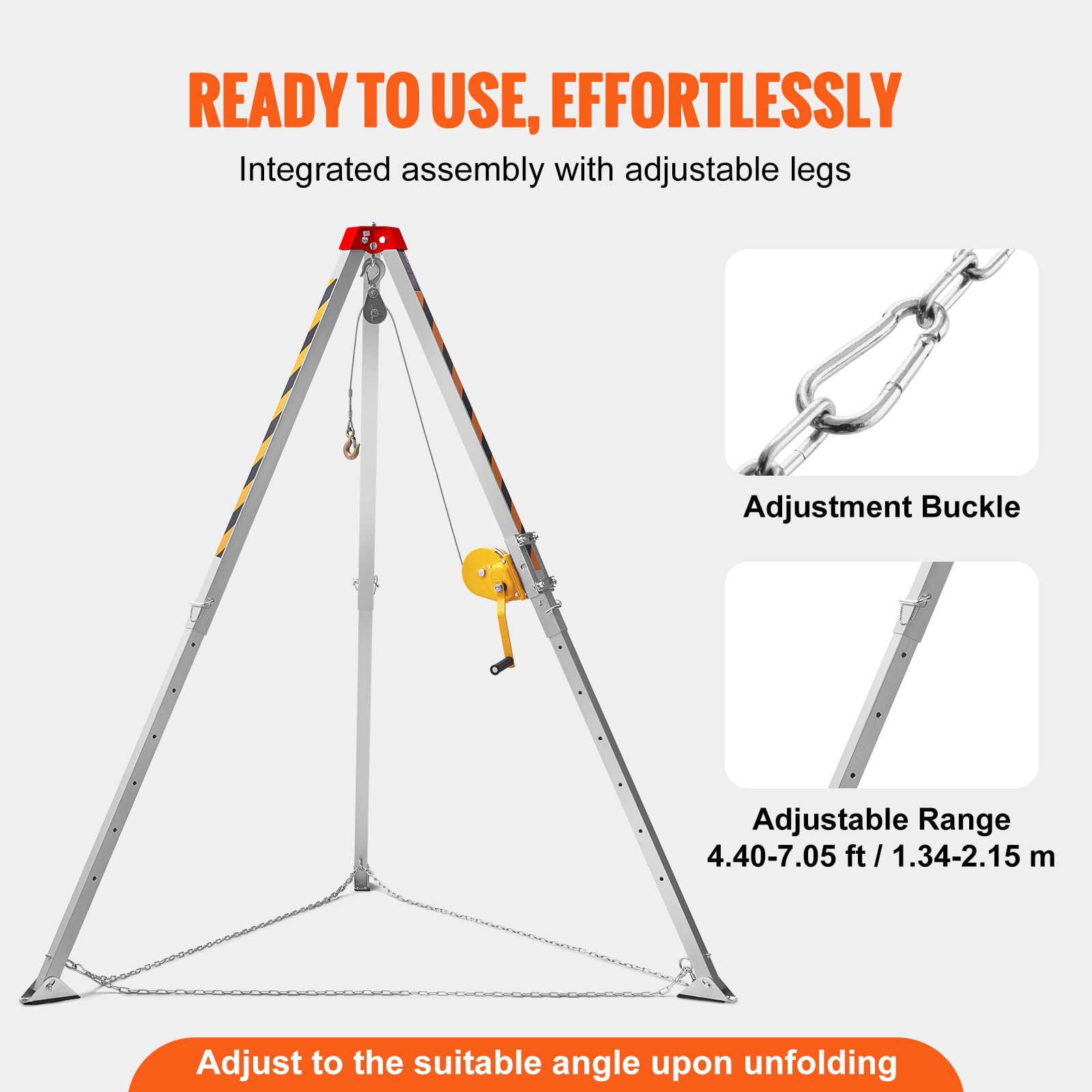 VEVOR Confined Space Tripod Kit with 1200 lbs Winch, 7' Legs & 98' Cable - OSHA Compliant Rescue Tripod System for Fall Protection, Includes Safety Harness & Storage Bag - Ideal for Industrial Maintenance, Construction Sites & Emergency Rescue Operations