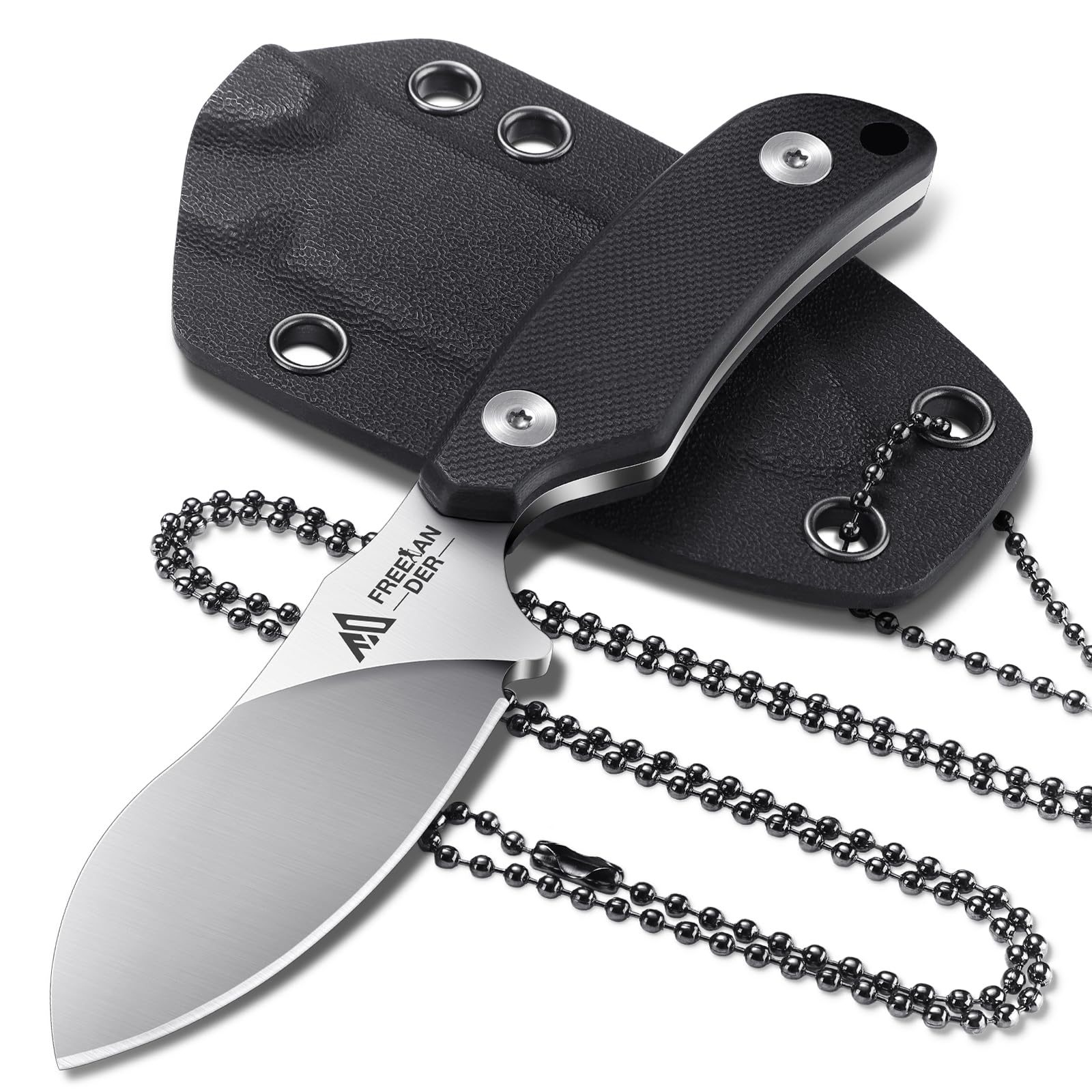 D2 Steel Neck Knife - Mini Outdoor Survival Knife with Kydex Sheath & Ball Chain, Full Tang Fixed Blade with G10 Handle - Bushcraft Hunting Knife for Camping, Hiking & Emergency Survival Gear