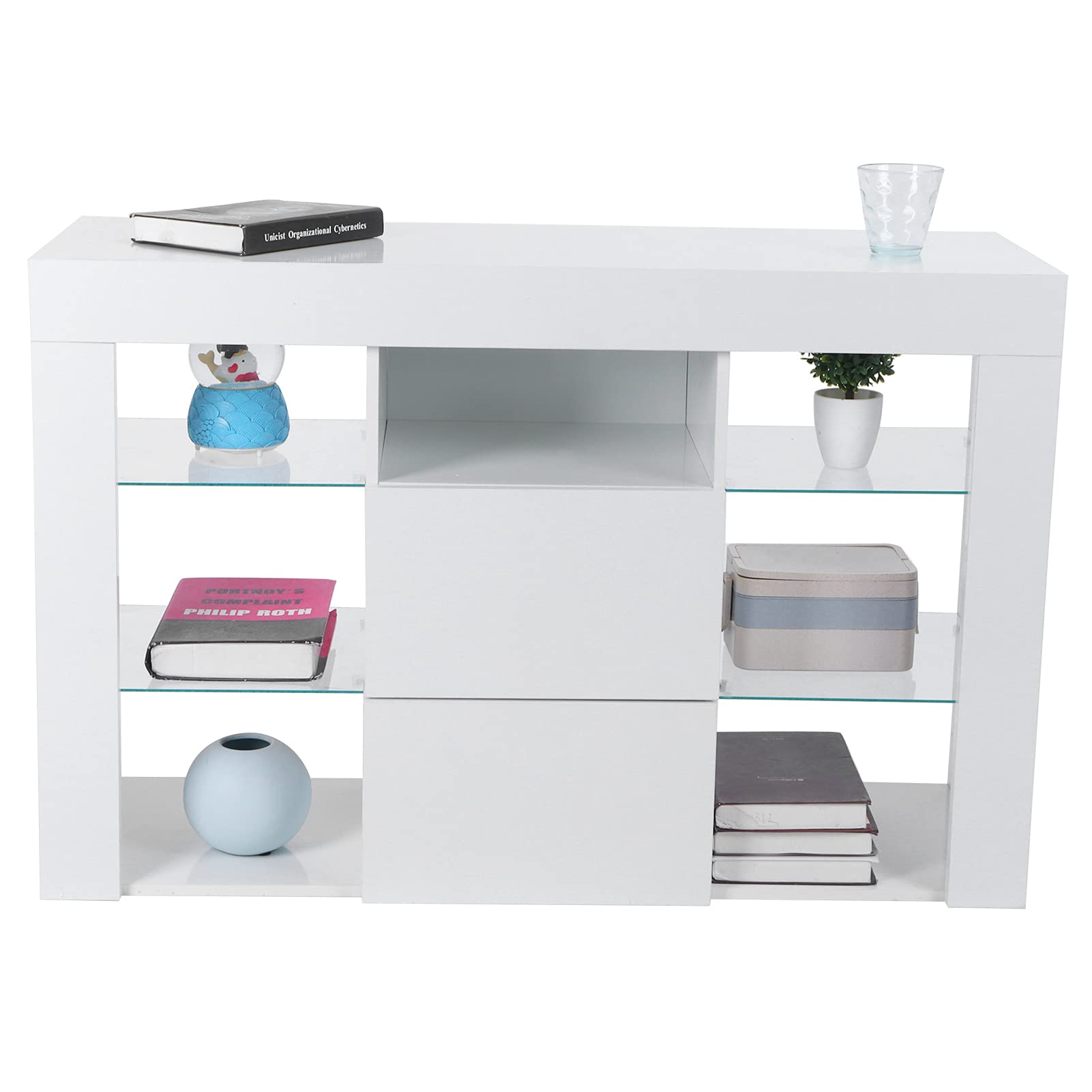 Modern White High Gloss Corner TV Stand with LED Lights - 39.4