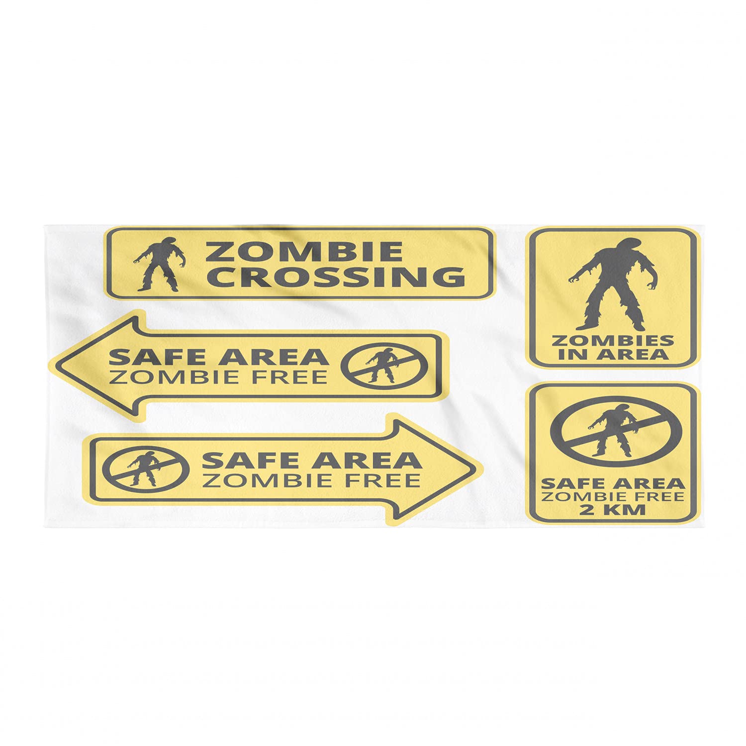 Ambesonne Zombie Beach Towel - Horror Movie Design with Caution Sign, Quick Dry Soft Microfiber for Camping, Sports, Yoga & Hiking | Yellow & Black | Perfect for Pool Parties, Beach Outings and Horror Theme Events