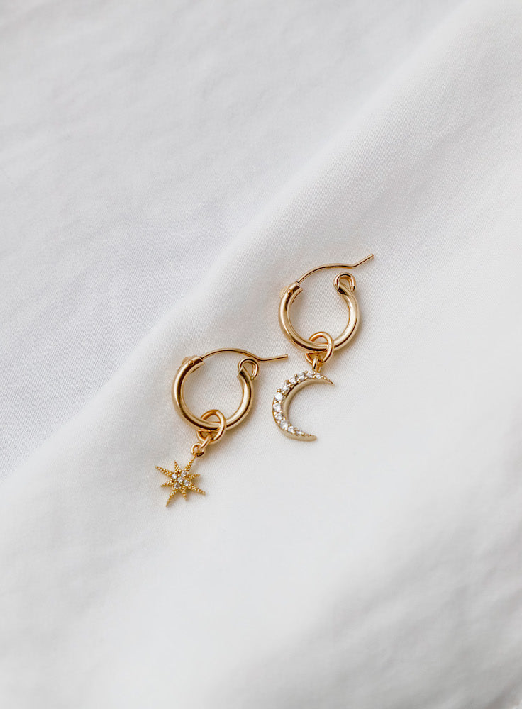 Celestial Star and Moon Hoop Earrings - Dainty Gold Hoops for Women, Trendy Celestial Jewelry for Everyday Wear, Perfect for Parties and Gifts