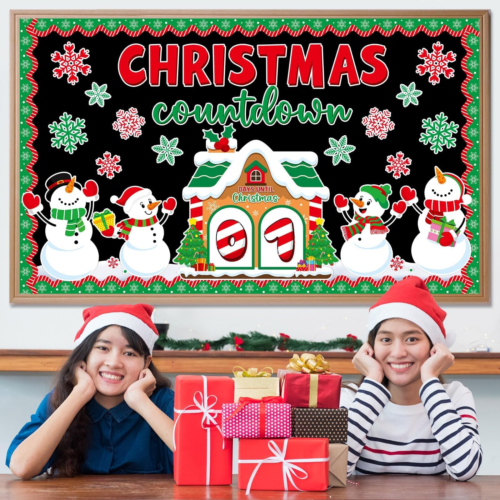 Merry Christmas Bulletin Board Decorations - Winter Snowman Paper Cutouts & Countdown Set for Classroom, School Door, Home Wall Decor | Holiday Party, Office Decor, Winter Festival Decorations