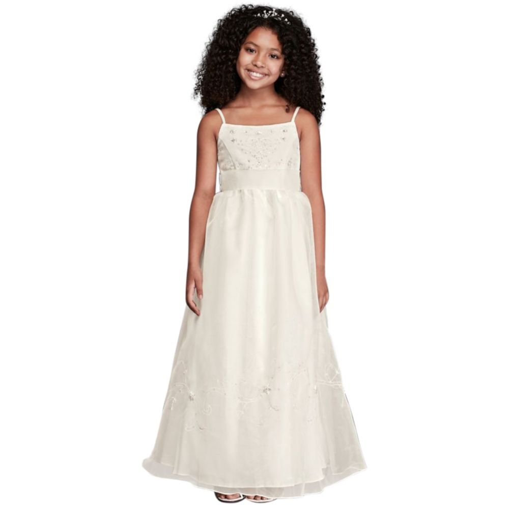 Oleg Cassini Spaghetti Strap Organza Flower Girl Dress | Communion Ball Gown Style FG258 | Perfect for Weddings, Baptisms & Special Occasions