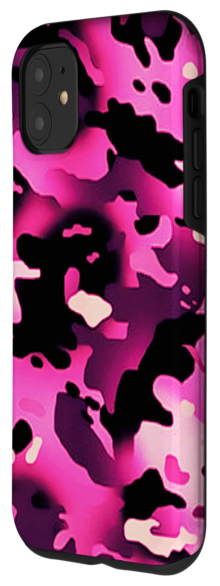 iPhone 11 热粉色迷彩炫酷手机壳 - 防摔保护套，适合户外运动、旅行和日常使用