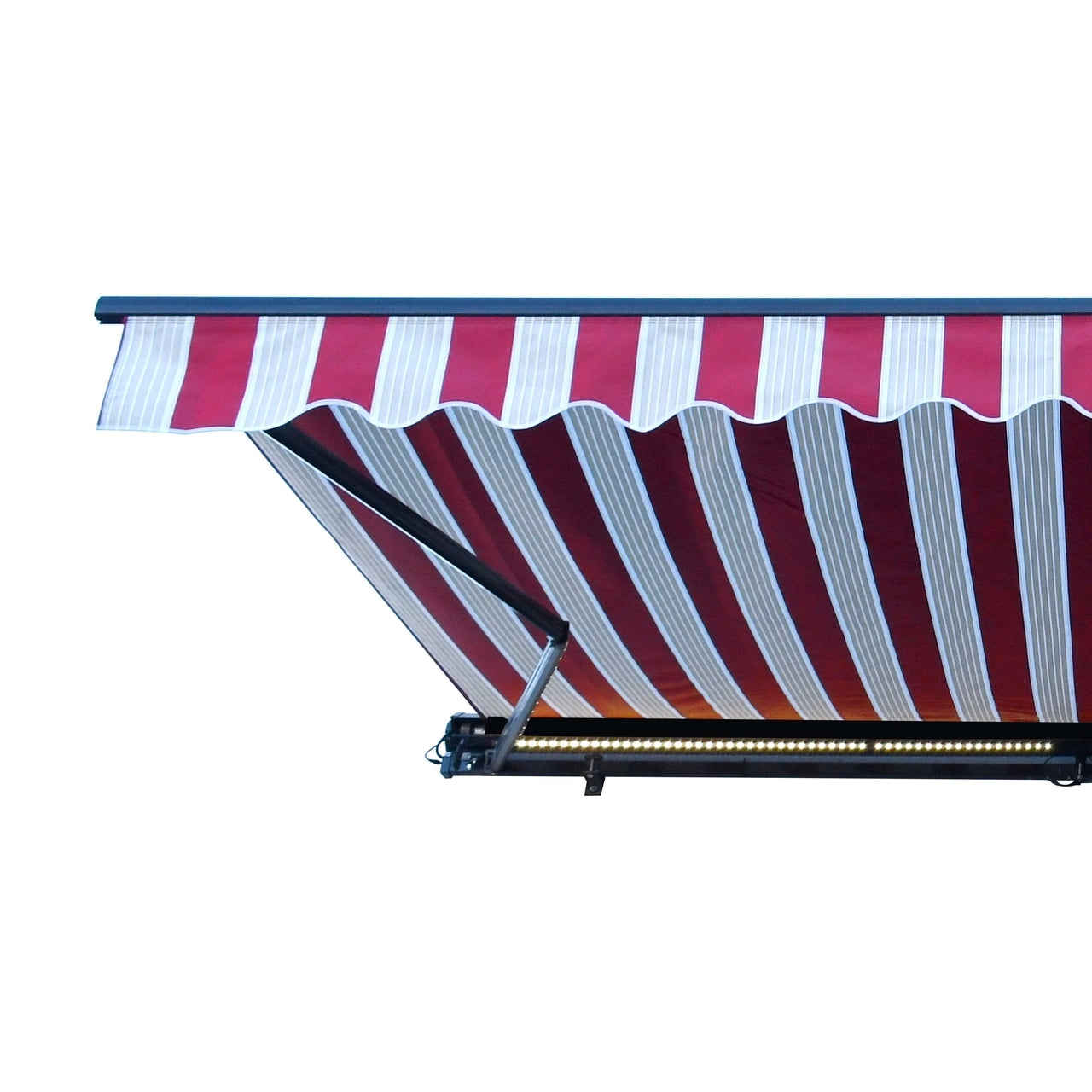 Aleko 20x10 Feet Half Cassette Motorized Retractable LED Patio Awning - Multi Striped Red Design for Outdoor Shade & Luxury Backyard Relaxation