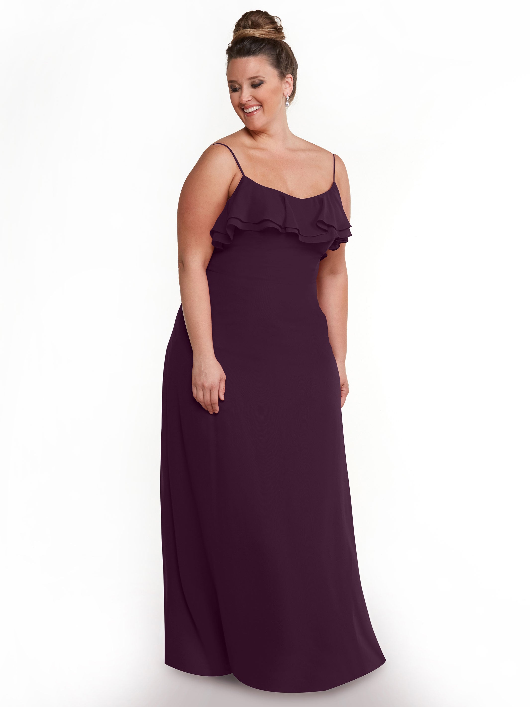 Elegant 80146 Sheath Chiffon Bridesmaid Dress with Ruffled Neckline - Perfect for Weddings, Formal Events & Special Occasions