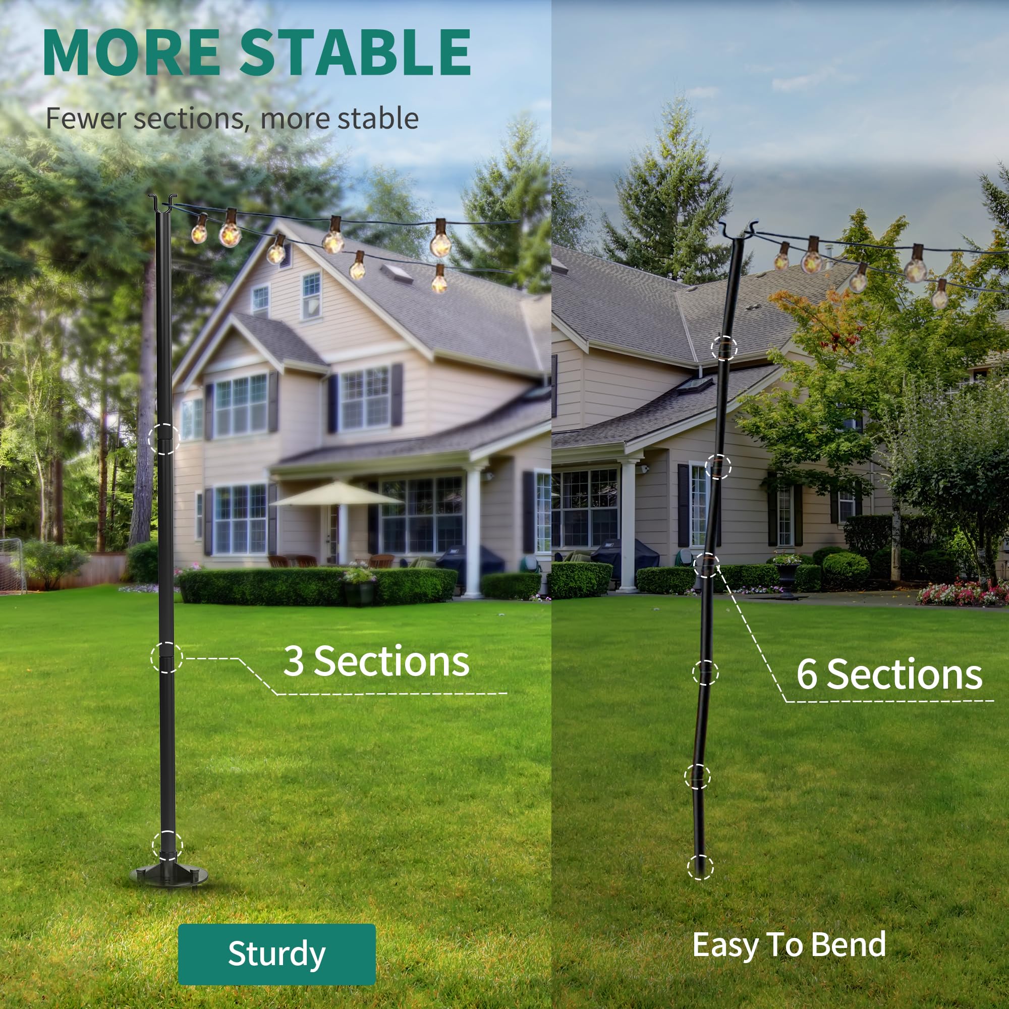 YITAHOME 2 Pack 11ft Outdoor String Light Poles - 4-in-1 Adjustable Stand for Patio, Deck, Garden, Backyard & Wedding Decor | Weather-Resistant String Light Holder for Outdoor Parties & Events