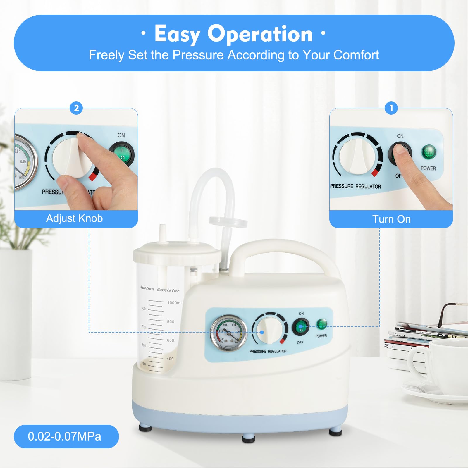 Portable Suction Machine for Home Use - Low Noise Electric Vacuum Pump for Adults & Pets - 110V 1000ml Oral Mucus & Veterinary Suction Device - Ideal for Home Care, Medical Emergencies, and Pet Health