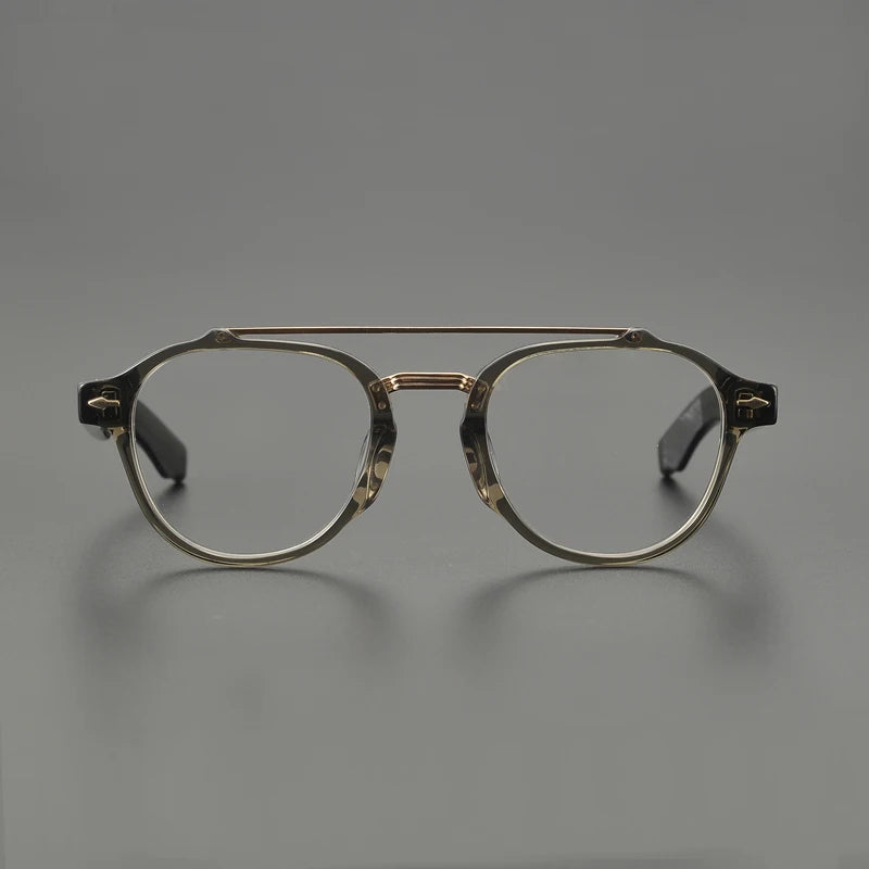 Stylish Unisex Black Acetate & Alloy Round Eyeglasses with Double Bridge - Full Rim Frame (68mm Lens Width) - Perfect for Reading, Work, and Everyday Fashion