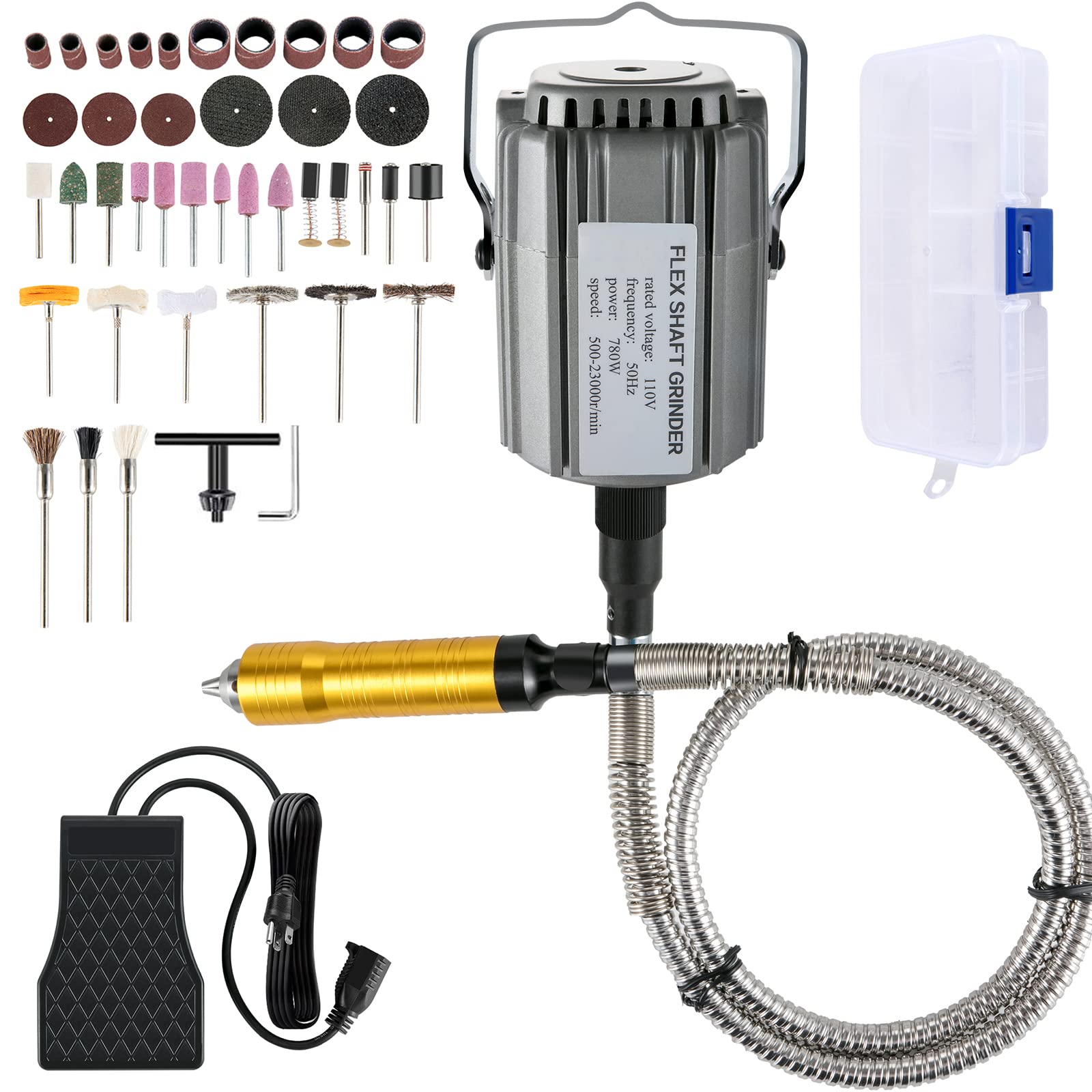 VEVOR 780W Flex Shaft Grinder Rotary Tool with Foot Pedal - 500-23000 RPM Variable Speed, 1/4