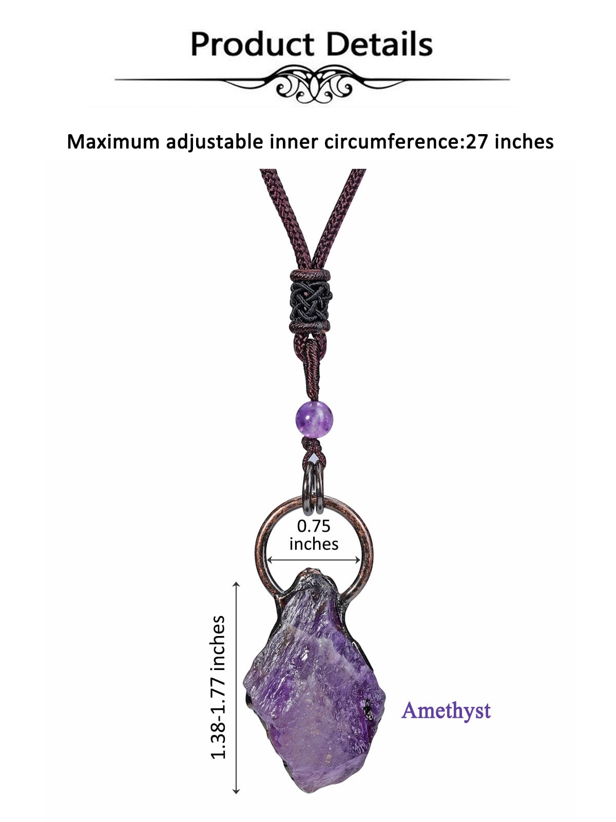 Natural Raw Amethyst Healing Crystal Necklace for Women & Men - Irregular Retro Amethyst Pendant Jewelry - Spiritual Healing, Chakra Balancing & Meditation Accessory - Perfect Gift for Yoga Lovers & Crystal Enthusiasts