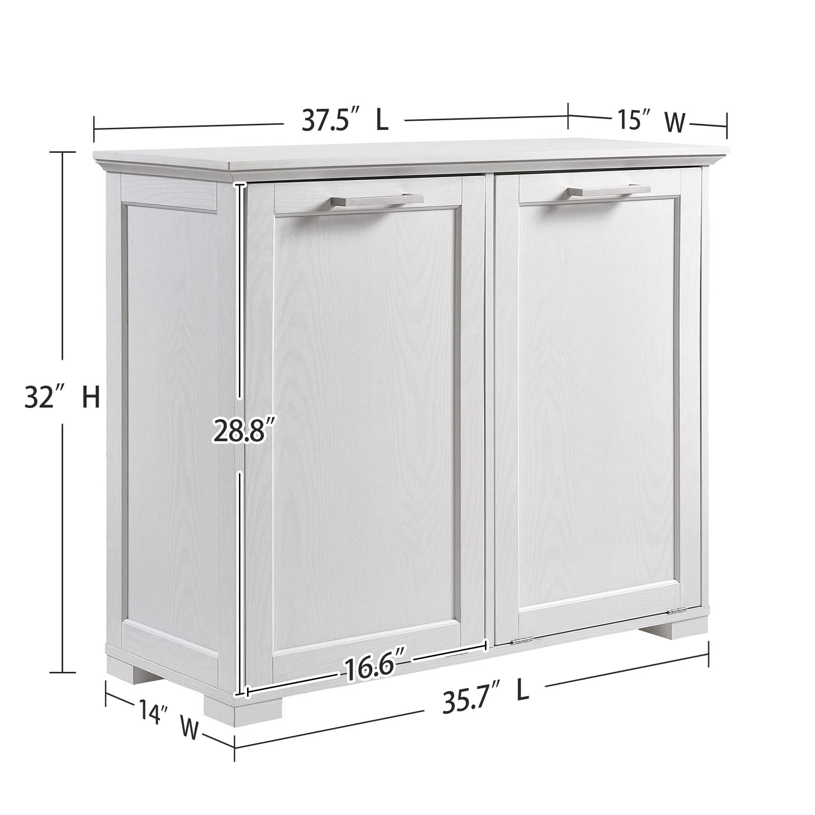 OLD CAPTAIN Double Tilt Out Trash Cabinet - White Wooden Kitchen Garbage Can with Free Standing Holder | Space-Saving Waste Bin for Pantry, Bathroom & Laundry Room Organization