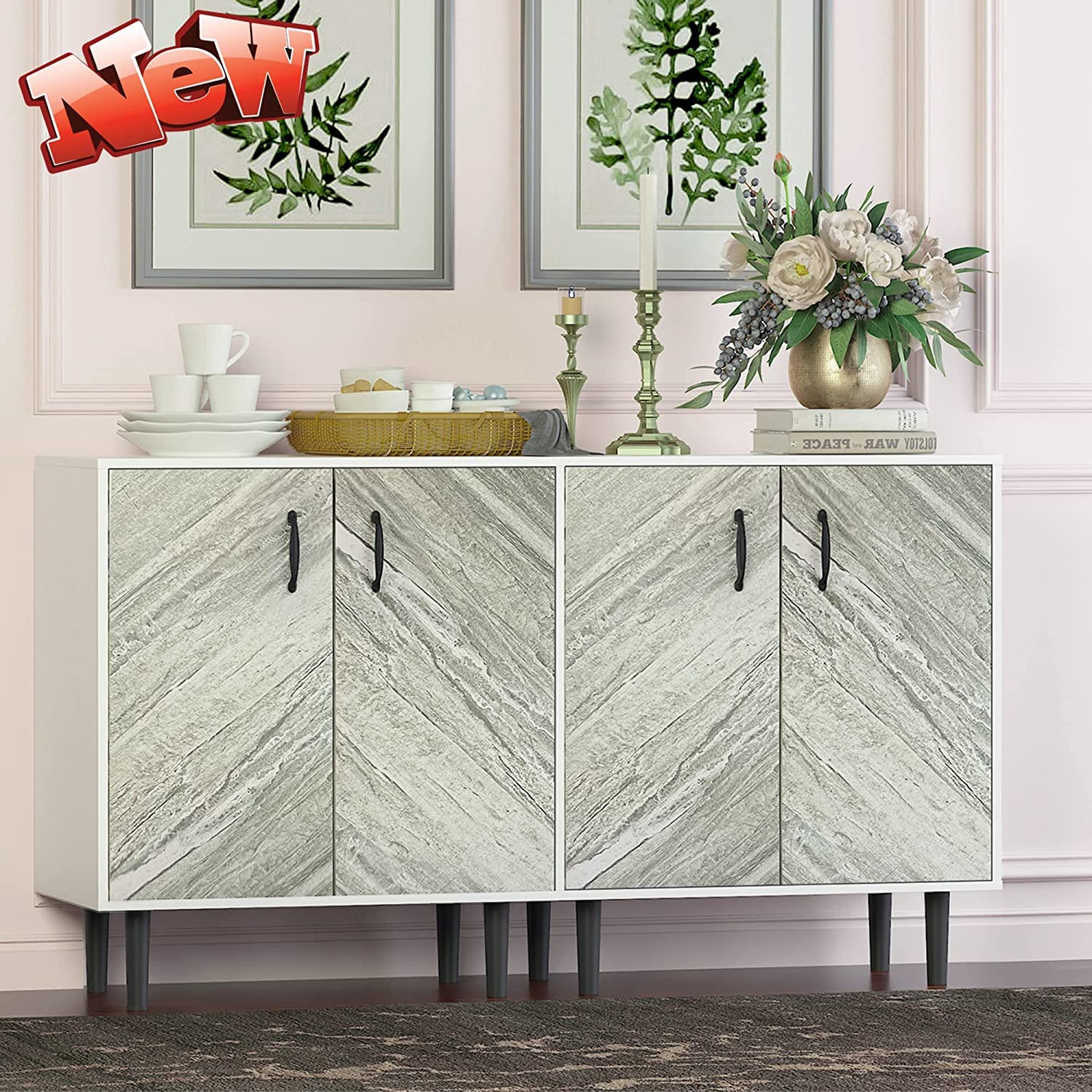 Upgraded Buffet Cabinet - Modern Freestanding Sideboard Storage with Stronger Design for Living Room, Office, Bedroom & Hallway | Entryway Floor Cabinet for Home Organization & Stylish Storage Solutions