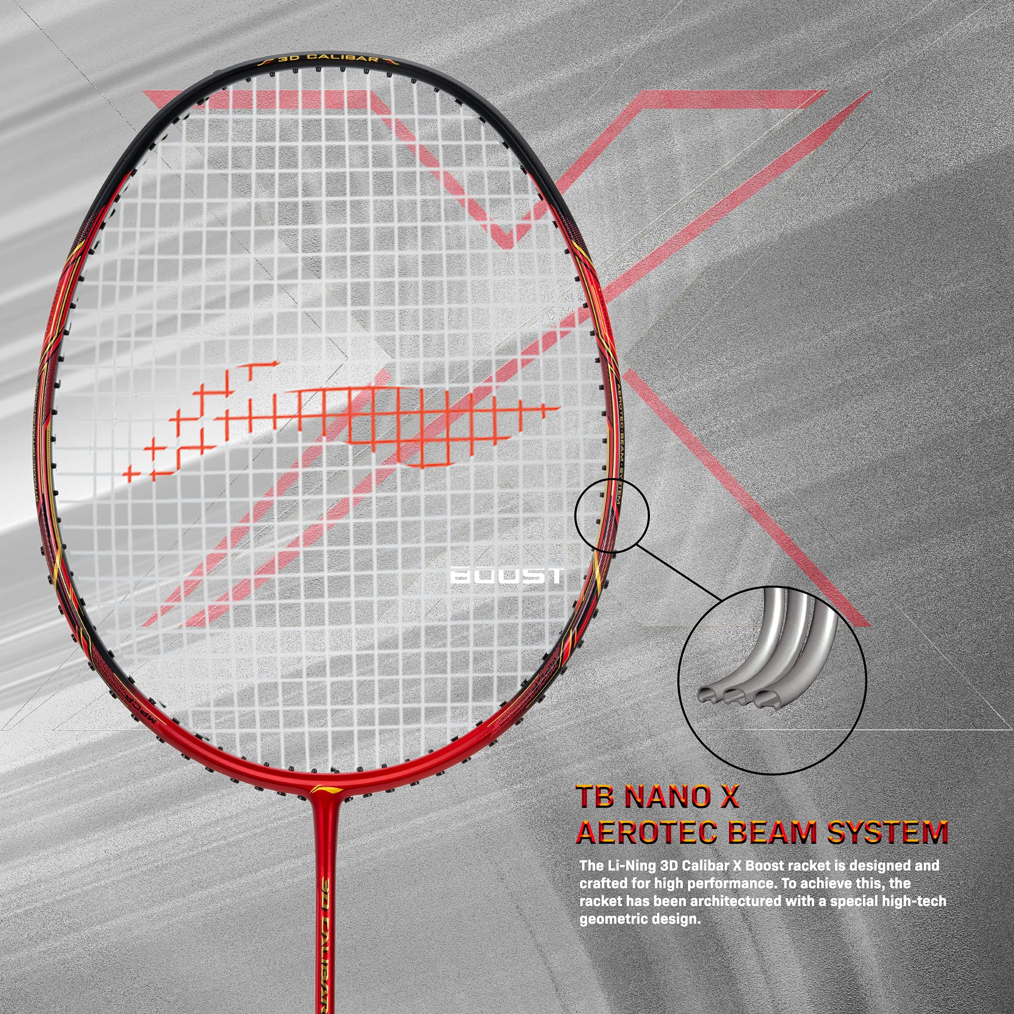 **3D Calibar X Boost Carbon Graphite Tennis Racquet – 83g Lightweight, 30lbs String Tension, Free Full Cover (Red/Black) – Perfect for Competitive Play & Training**
